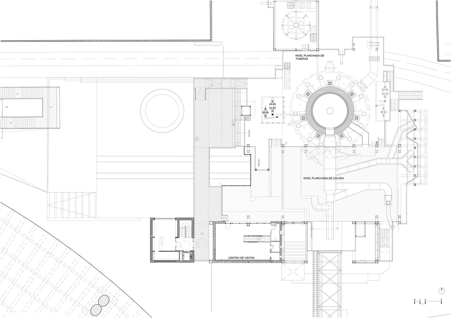 Plano de planta principal conjunto. Acceso y Urbanización en el B.I.C. Horno Alto Nº1 de Sestao por Garitano Arquitectura.