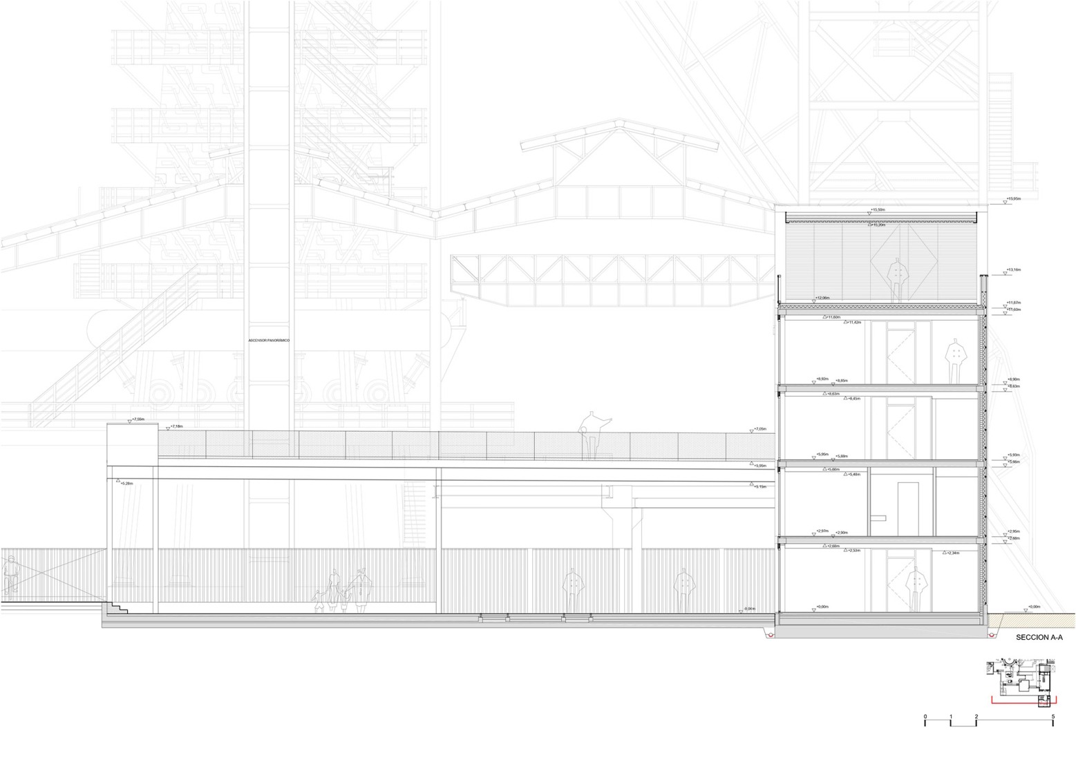 Sección. Acceso y Urbanización en el B.I.C. Horno Alto Nº1 de Sestao por Garitano Arquitectura.