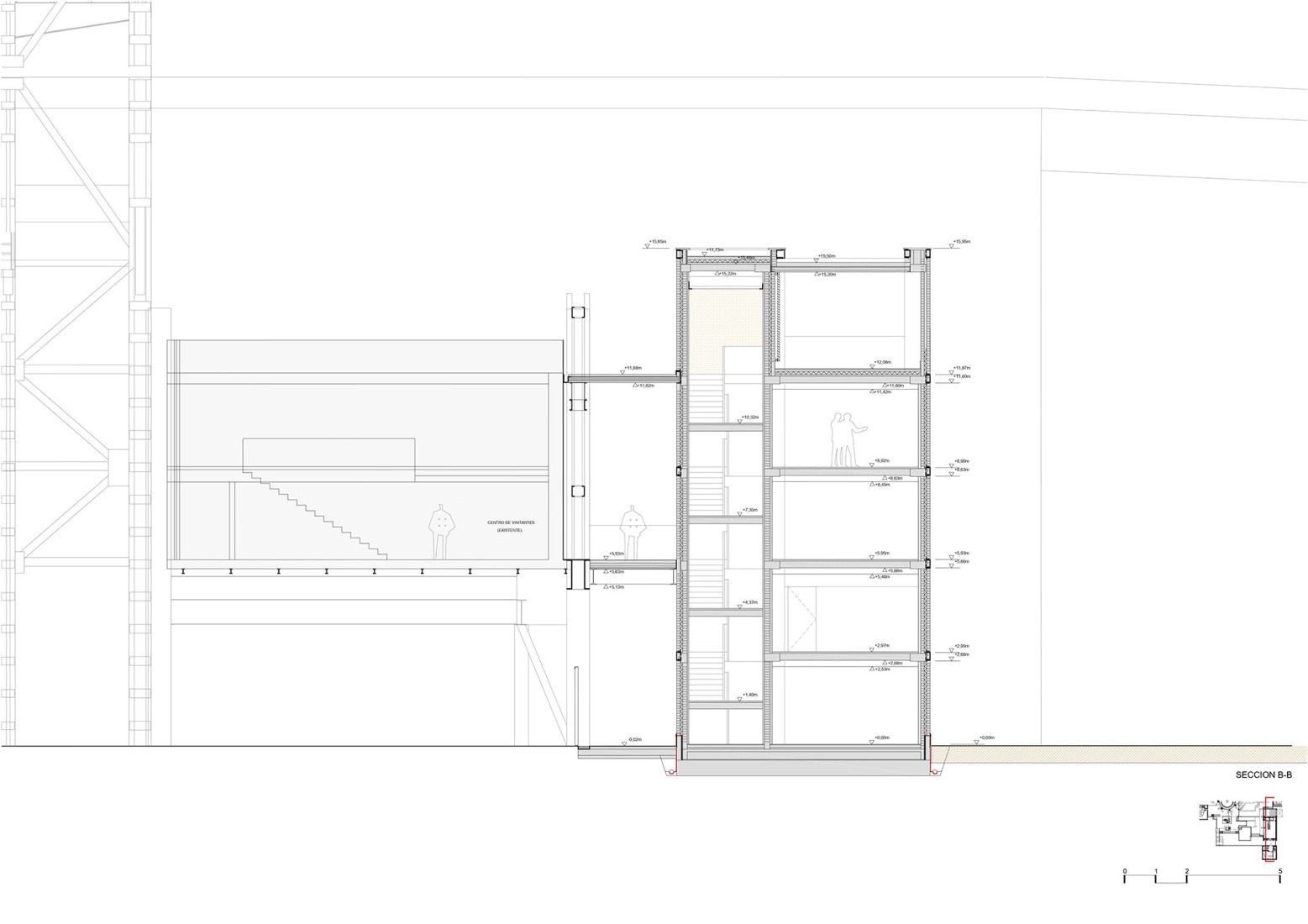 Sección. Acceso y Urbanización en el B.I.C. Horno Alto Nº1 de Sestao por Garitano Arquitectura.