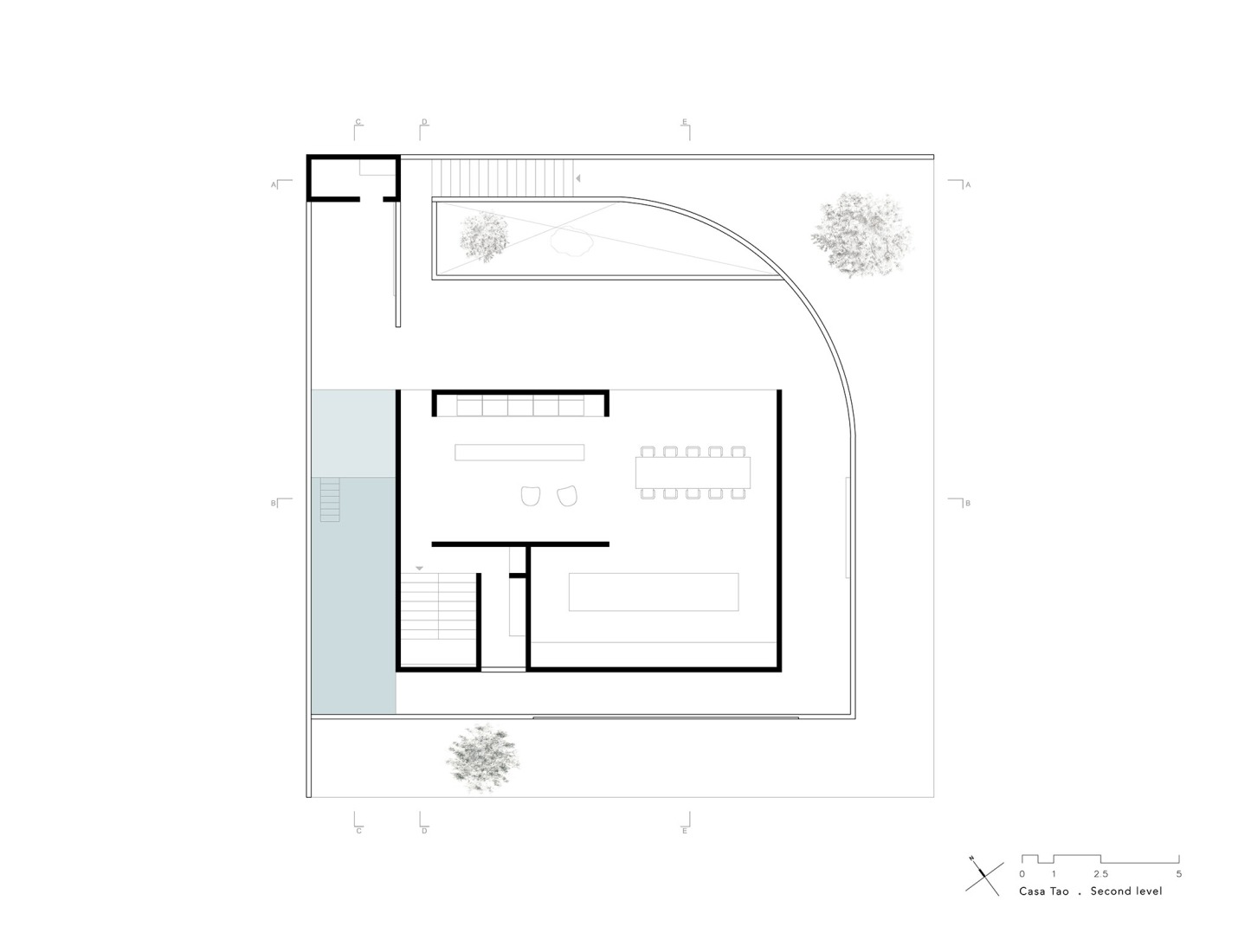 Plano de planta segunda. Casa Tao por HW Studio.