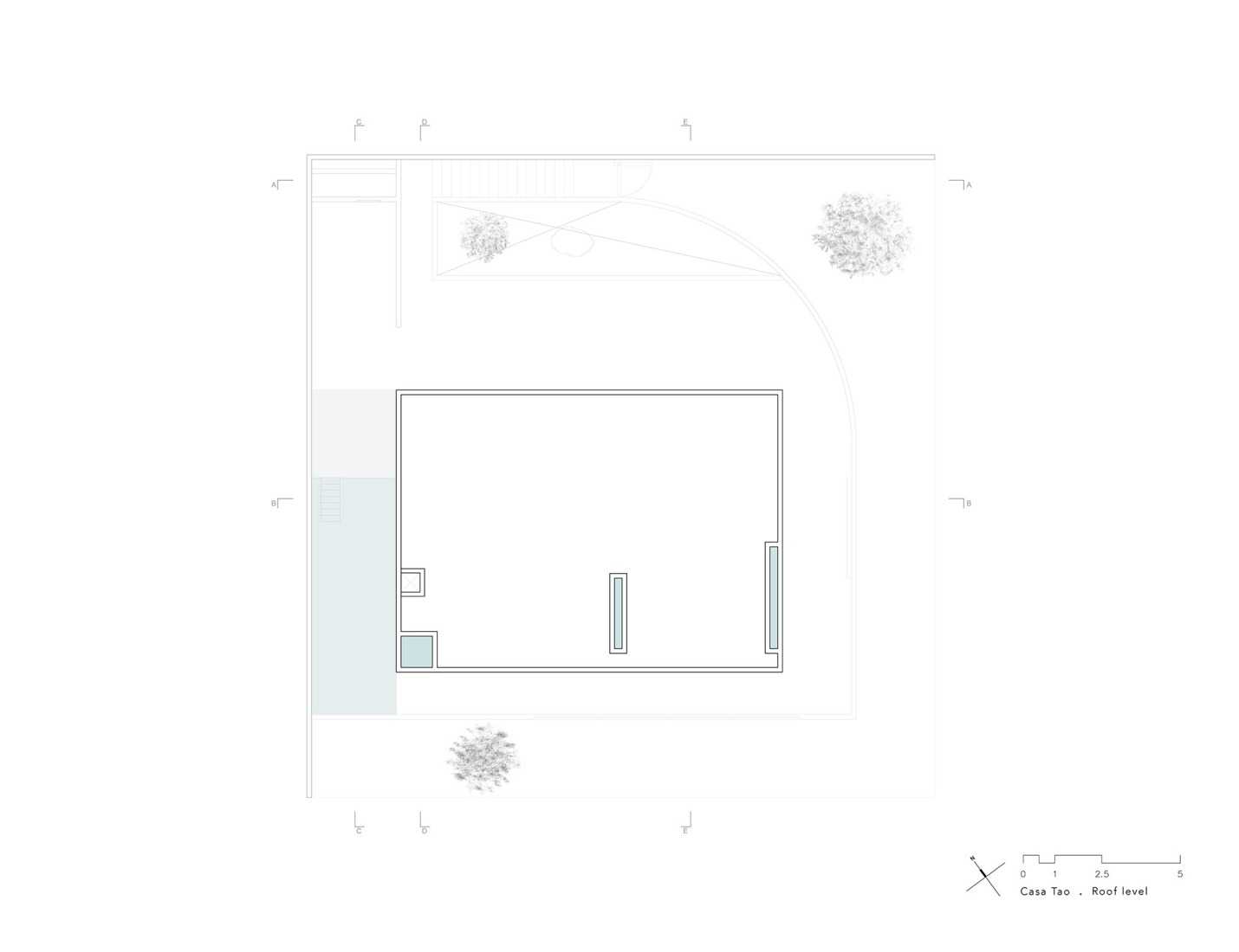 Plano de planta de cubierta. Casa Tao por HW Studio.