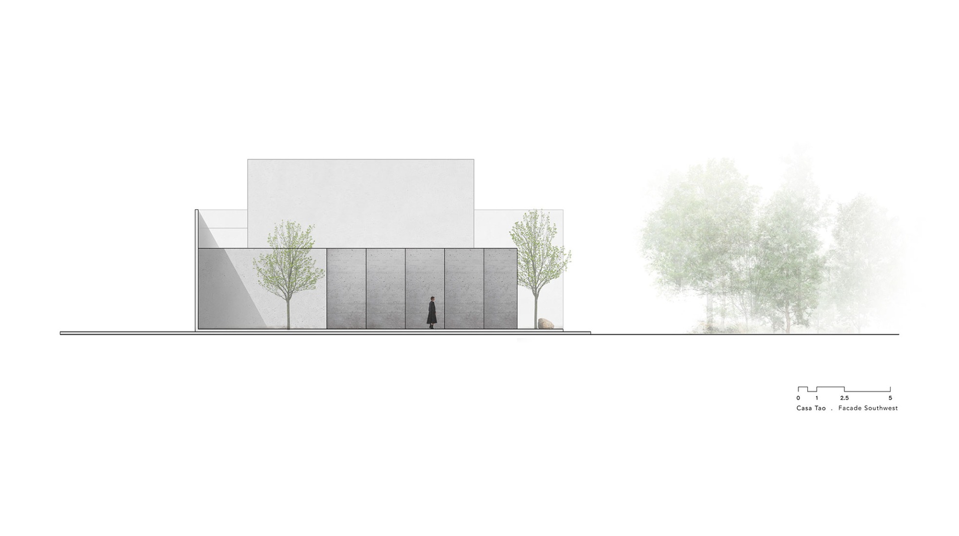 Alzado suroeste. Casa Tao por HW Studio.