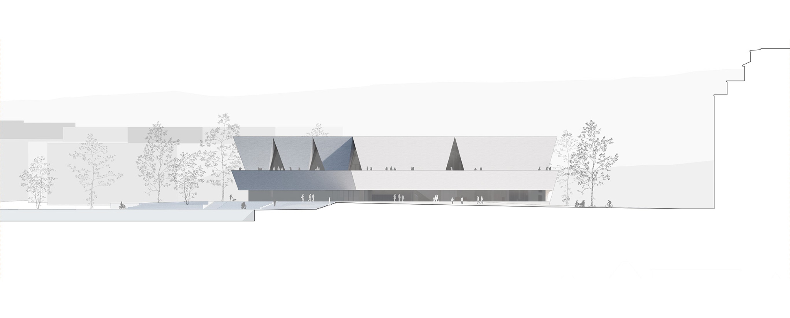 Alzado norte. Nuevo Museo de Arquitectura y Diseño de Helsinki. Proyecto ganador: Kumma, por JKMM Architects.