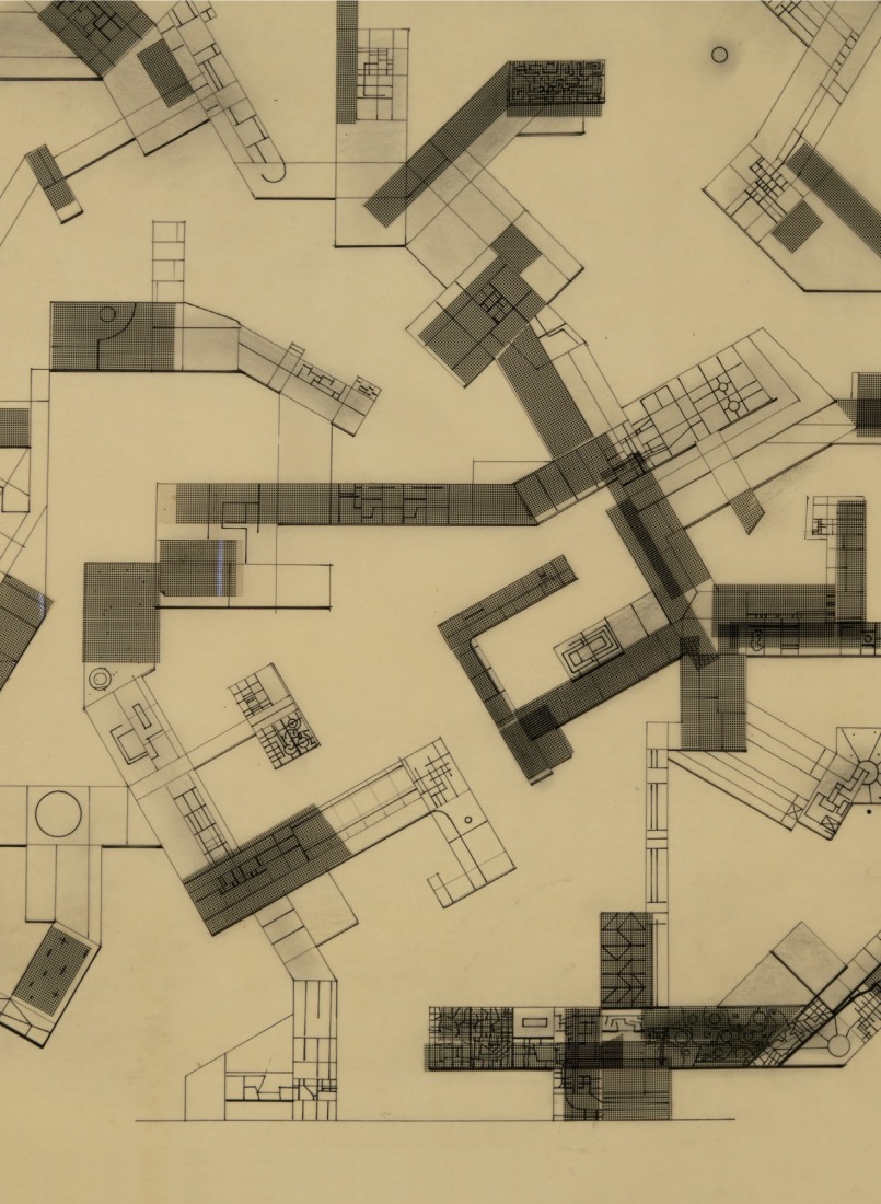 Constant, Nueva Babilonia, 1965, Dibujo de un grupo de sectores, Colección Fundación Constant CID 986.