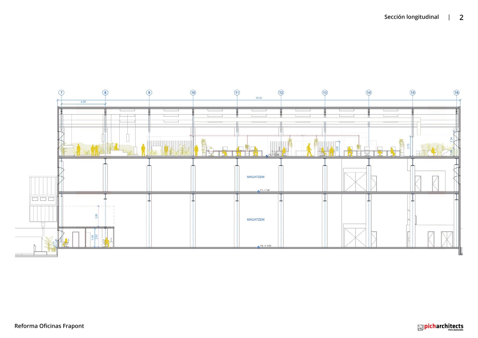 Longitudinal section. Frapont Offices by Picharchitects/Pich-Aguilera.