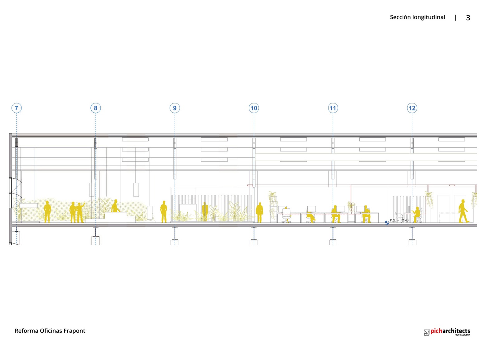 Longitudinal section. Frapont Offices by Picharchitects/Pich-Aguilera.