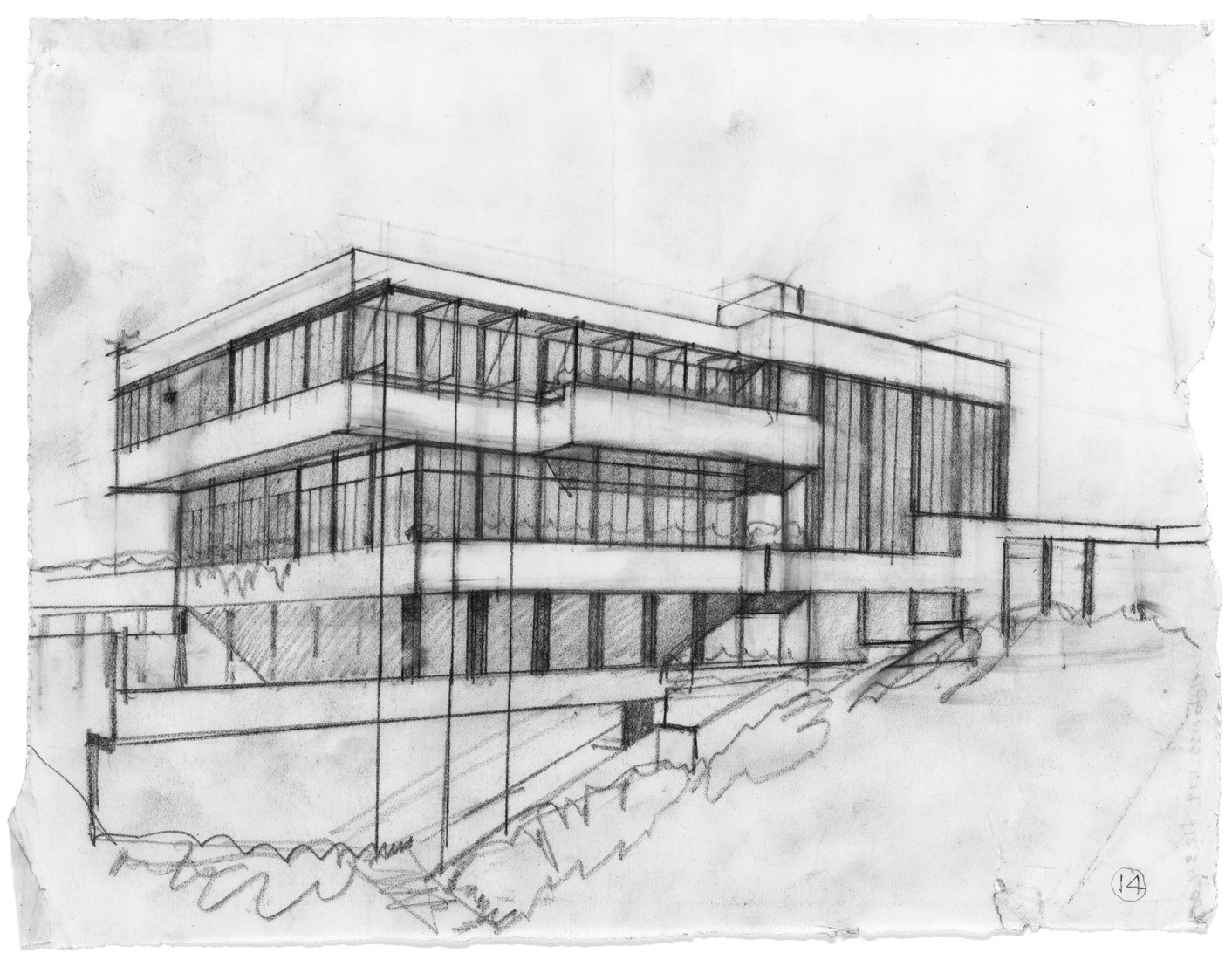 Estudios para el desarrollo de variantes con entrada en el nivel intermedio. Documentos de Richard y Dion Neutra, Biblioteca de la UCLA. © 2024 Instituto Neutra para la Supervivencia a través del Diseño y reproducido con permiso.