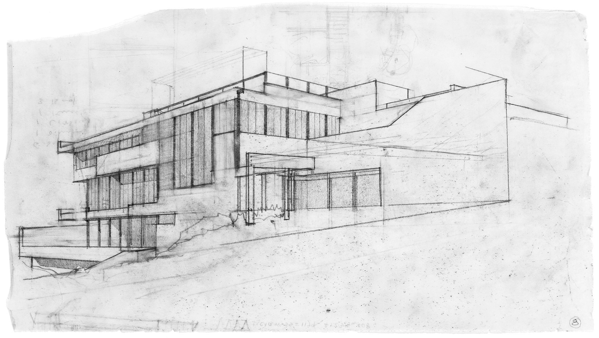 Estudios para el desarrollo de variantes con entrada en el nivel intermedio. Documentos de Richard y Dion Neutra, Biblioteca de la UCLA. © 2024 Instituto Neutra para la Supervivencia a través del Diseño y reproducido con permiso.