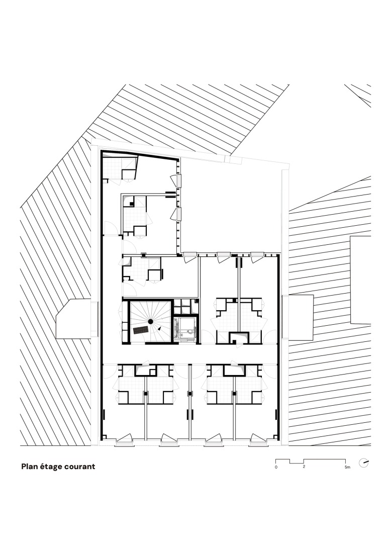 Standard floor plan. Emmaüs Clignancourt by SOA Architectes.