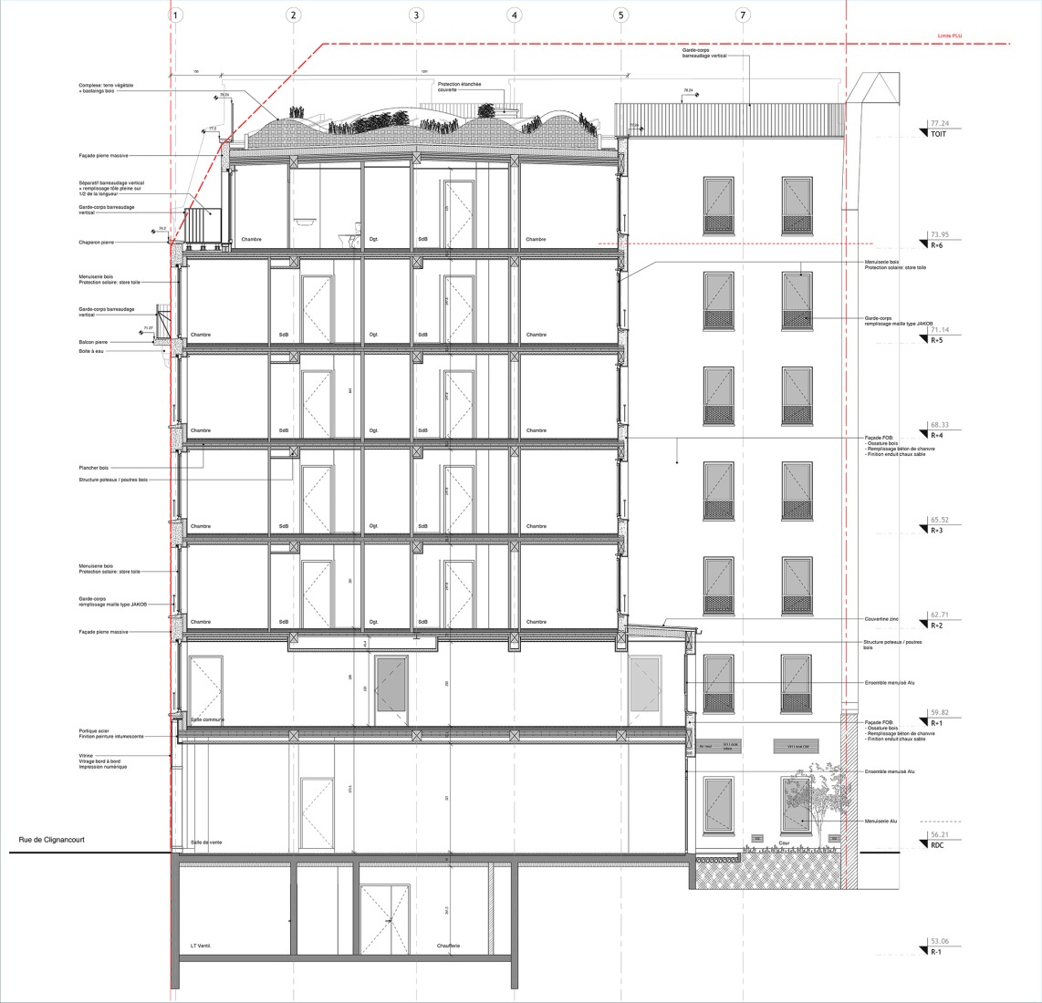 Section. Emmaüs Clignancourt by SOA Architectes.