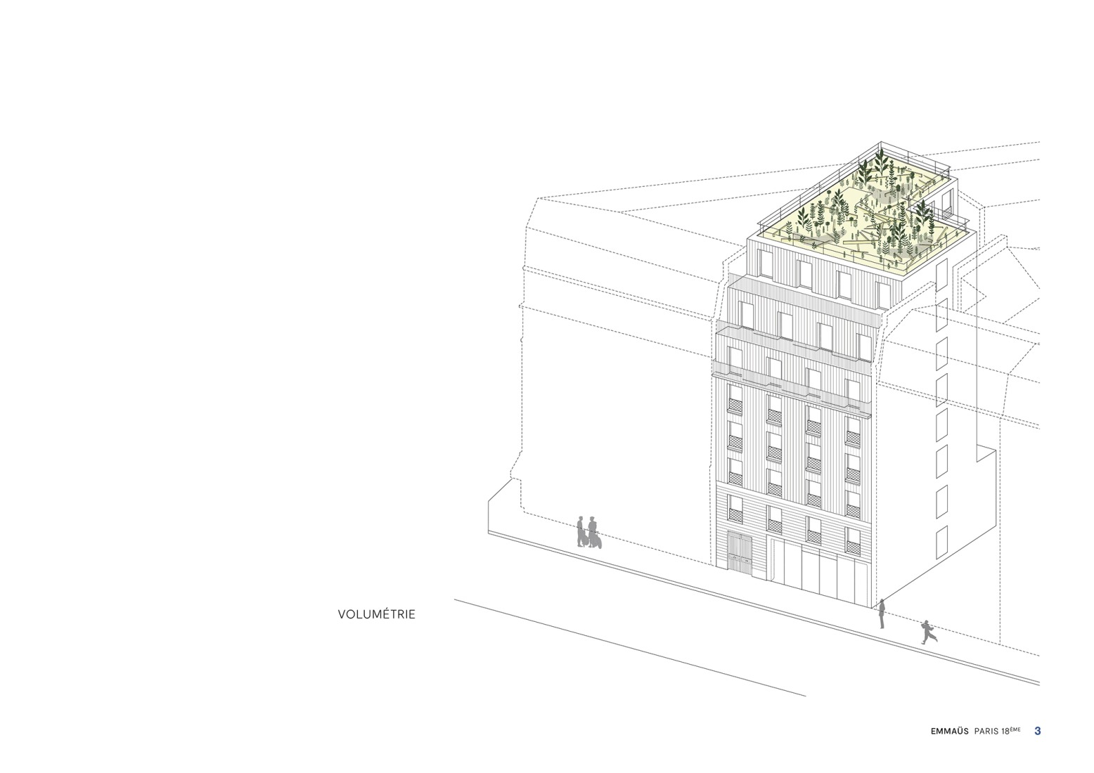 Axonometry. Emmaüs Clignancourt by SOA Architectes.