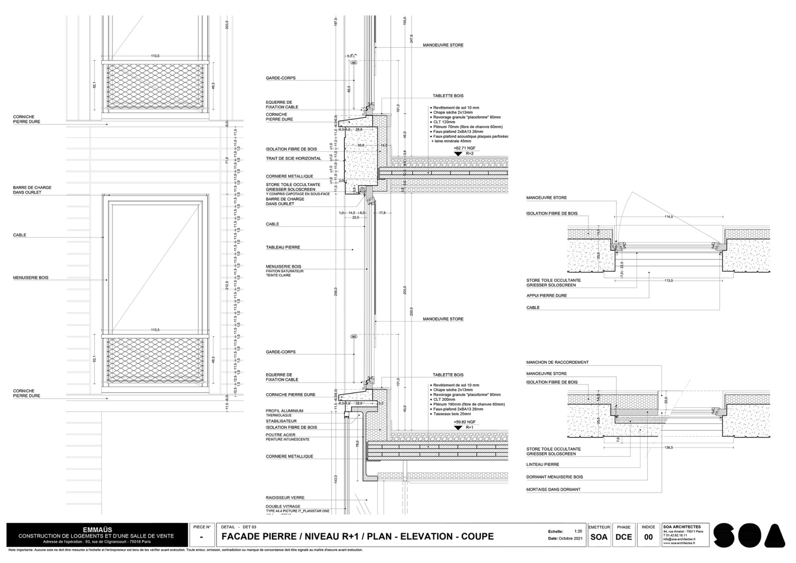 Constructive section. Emmaüs Clignancourt by SOA Architectes.