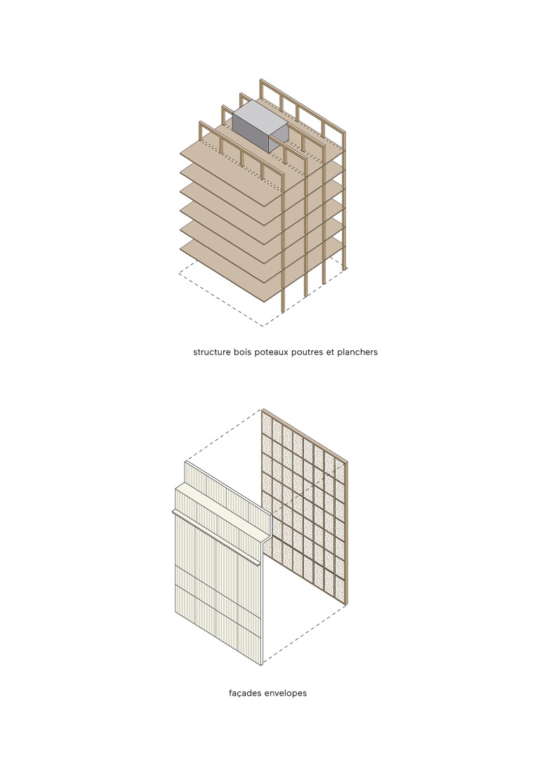 Constructive axonometry. Emmaüs Clignancourt by SOA Architectes.