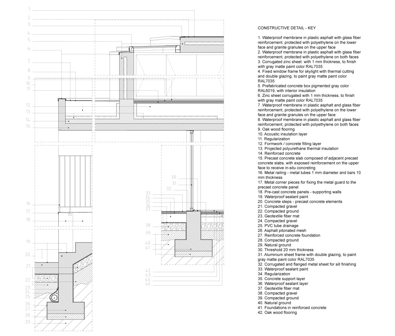 Construction detail. G – 5 houses by SUMMARY Architects.  Construction detail. G – 5 houses by SUMMARY Architects.