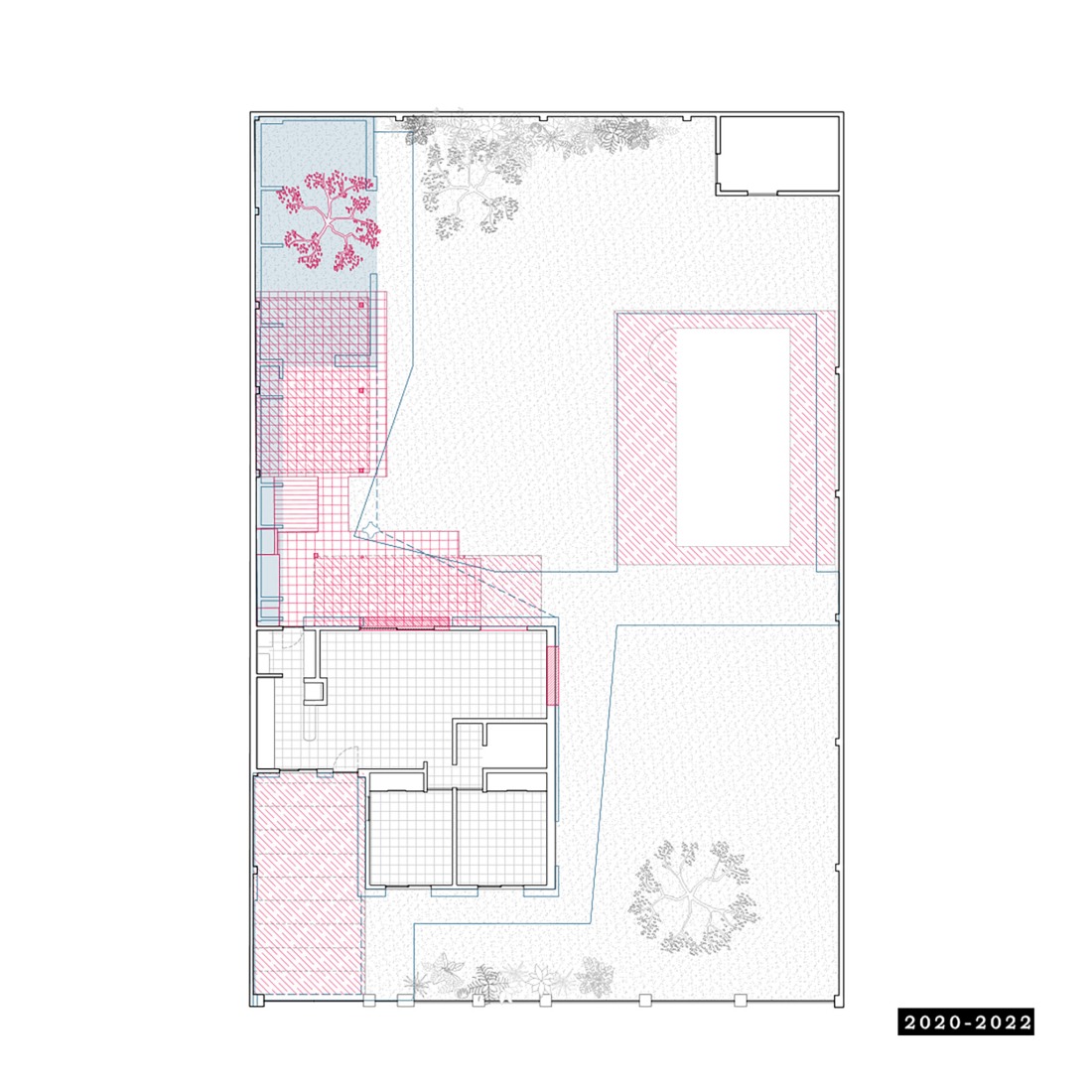 Plano de planta intervención. Reforma y ampliación de una casa de fin de semana por Estudio qo + TAF.