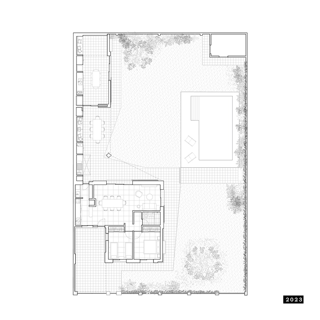 Plano de planta resultante. Reforma y ampliación de una casa de fin de semana por Estudio qo + TAF.