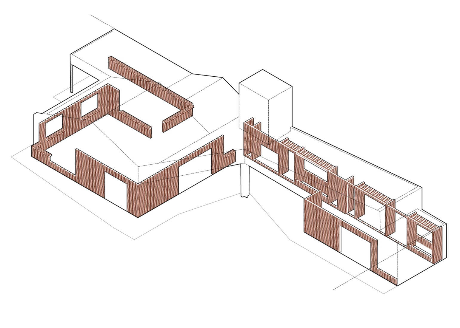 Axonometría. Reforma y ampliación de una casa de fin de semana por Estudio qo + TAF.