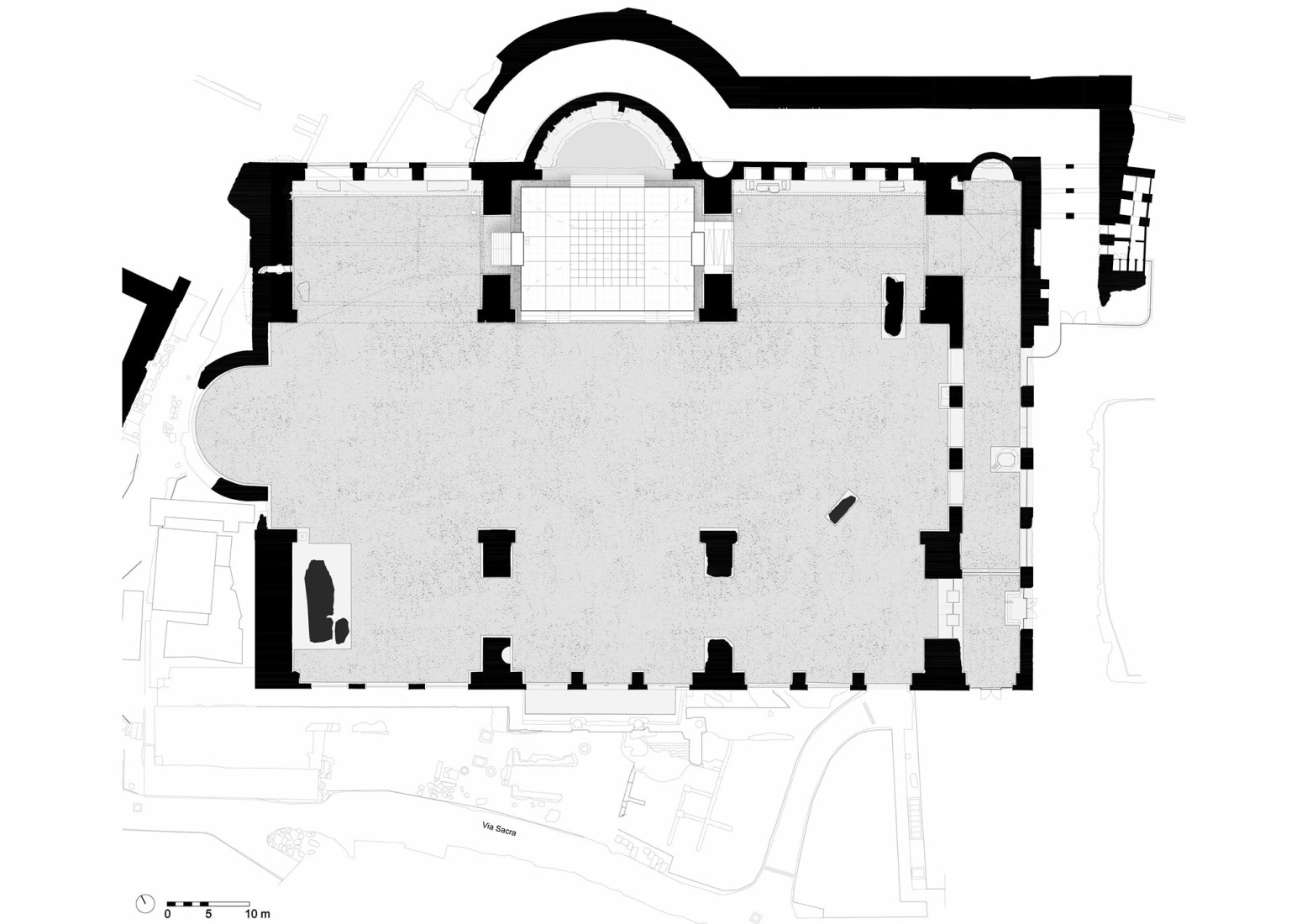 Plano de planta. Escenografía y exposición de la Basílica de Majencio por Alvisi Kirimoto + Asociados. Plano de planta. Escenografía y exposición de la Basílica de Majencio por Alvisi Kirimoto + Asociados.