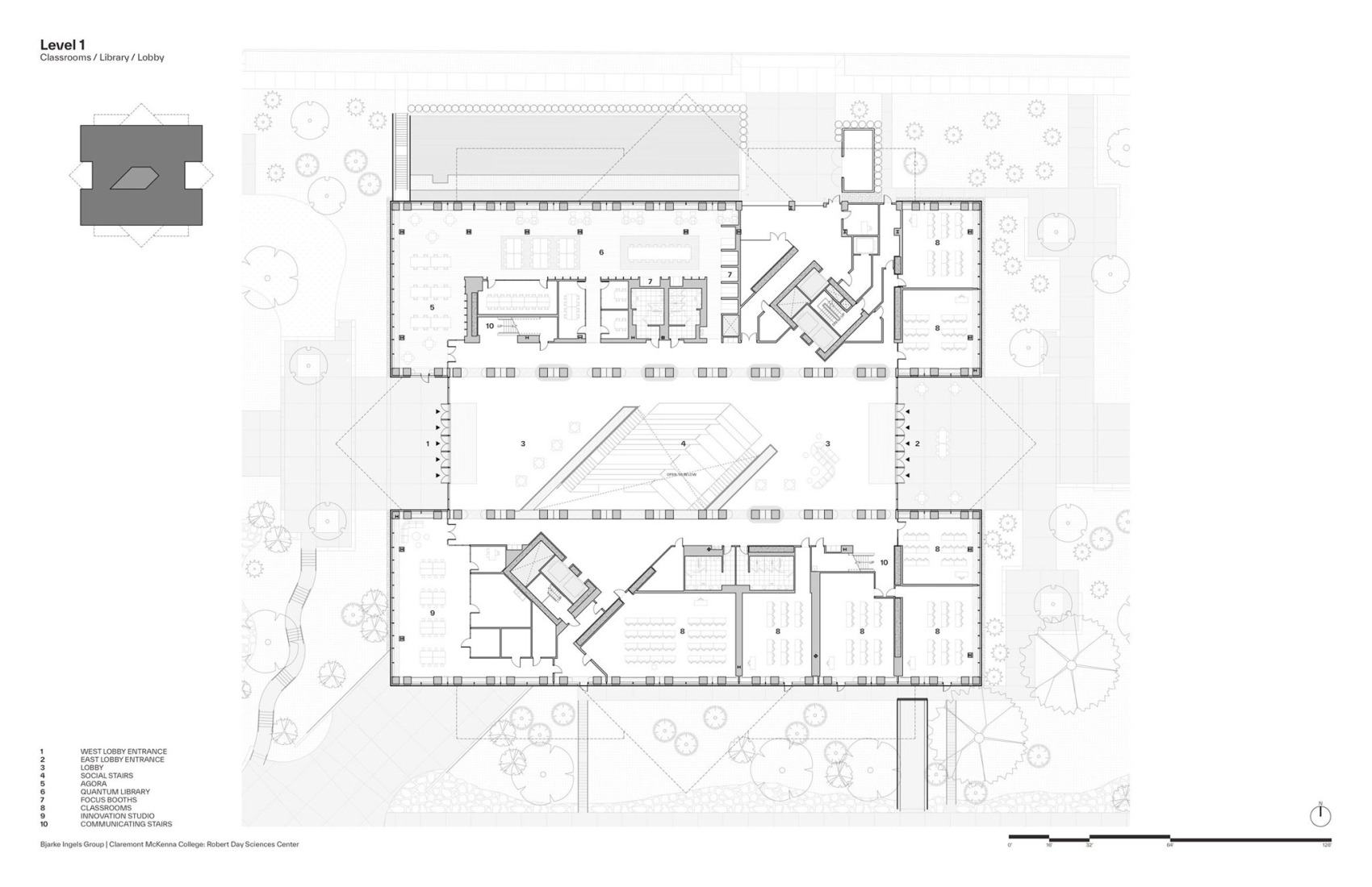 Planta de acceso. Claremont McKenna College por BIG.