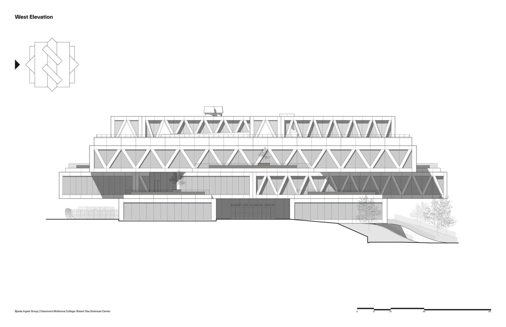 Alzado oeste. Claremont McKenna College por BIG.