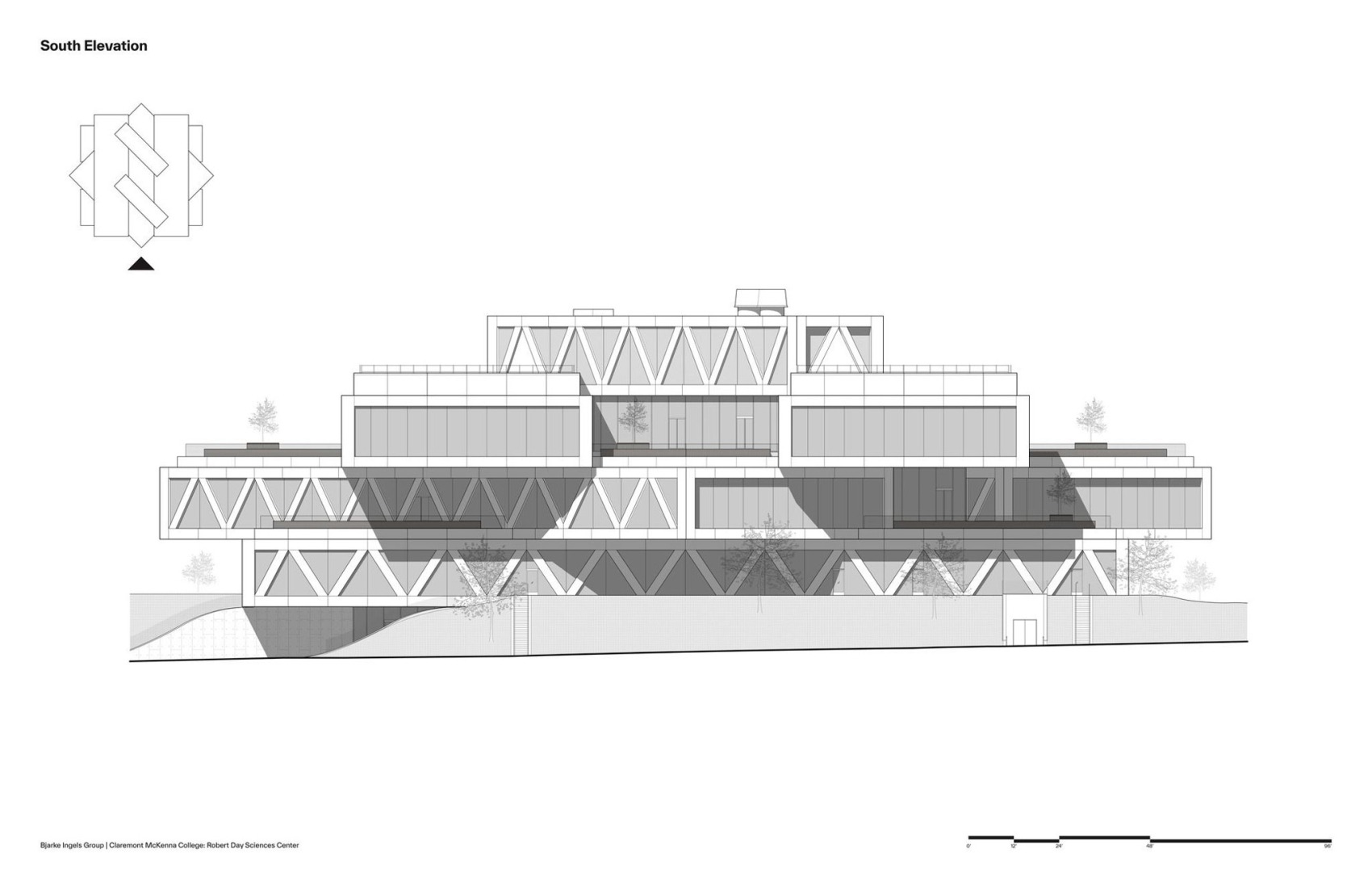 Alzado sur. Claremont McKenna College por BIG.