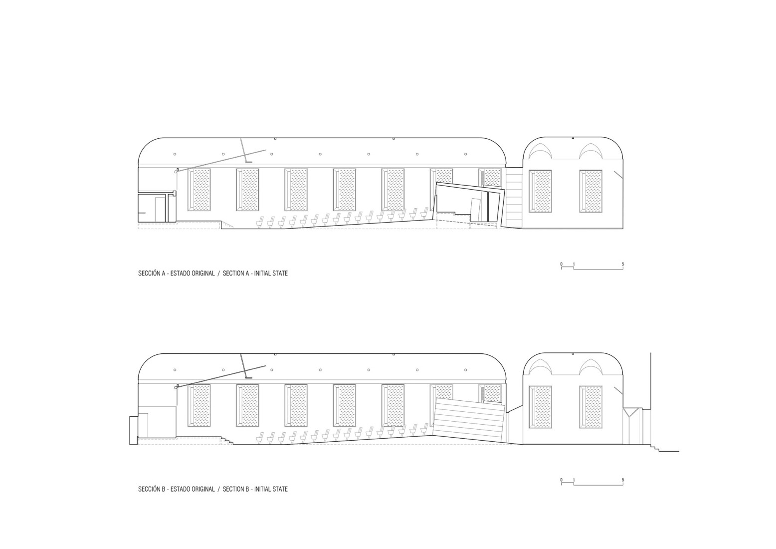 Sección de 1987. Cine y Auditorio del Museo Reina Sofía por BACH / Jaume Bach + Anna y Eugeni Bach. 