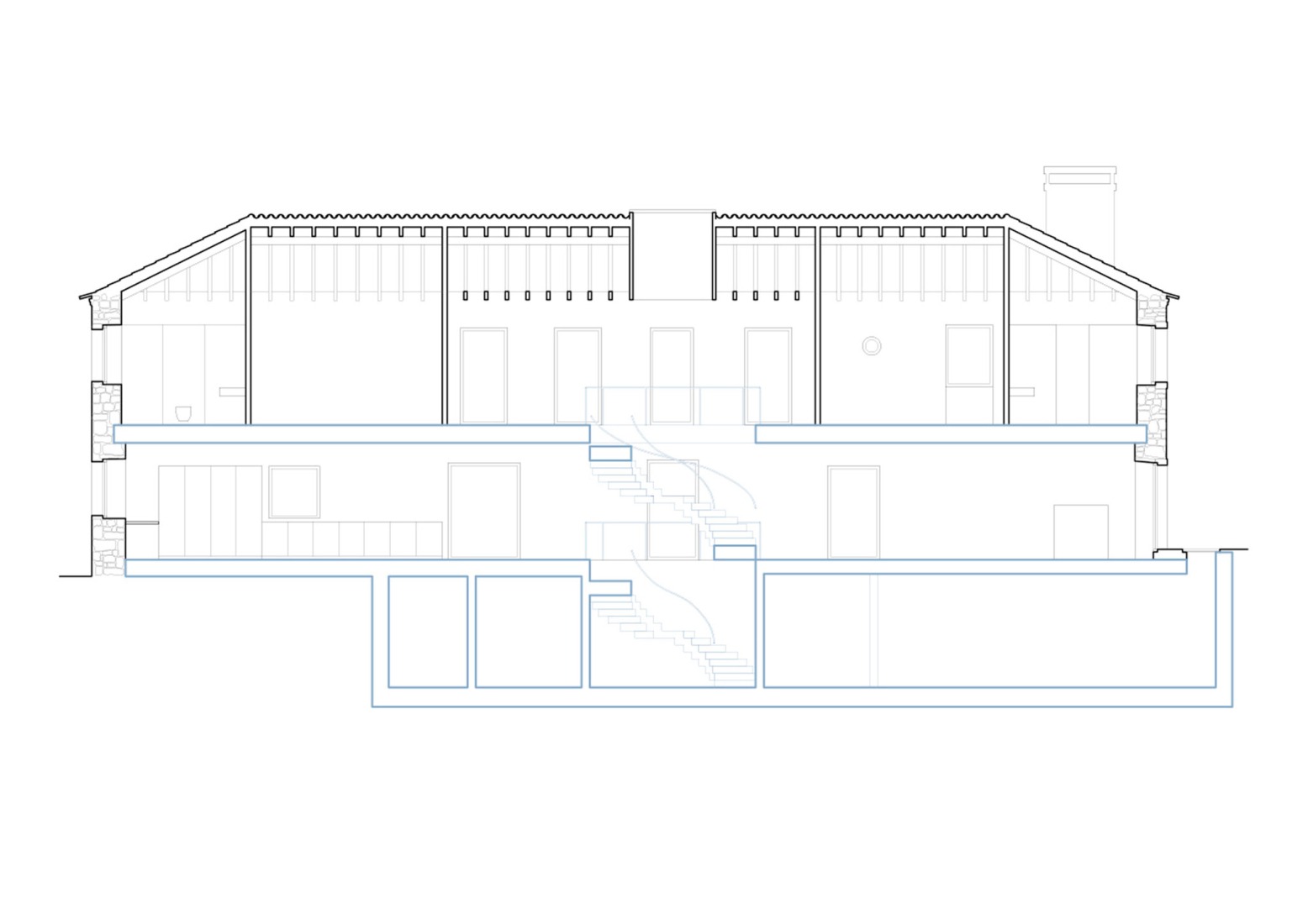Longitudinal section. House II in a Quinta de Recreio by Arquitectura-G. 