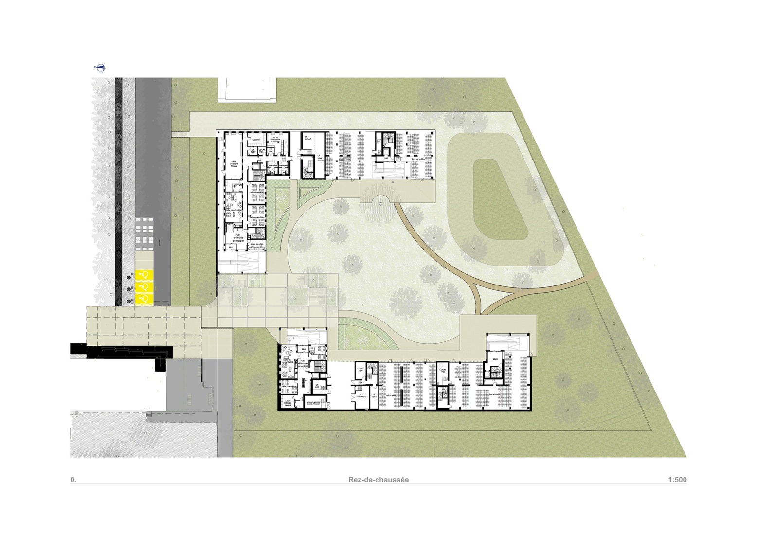 Plano de planta baja. Residencia de estudiantes Joséphine Baker por Ateliers A+ y Atelier Métis. 