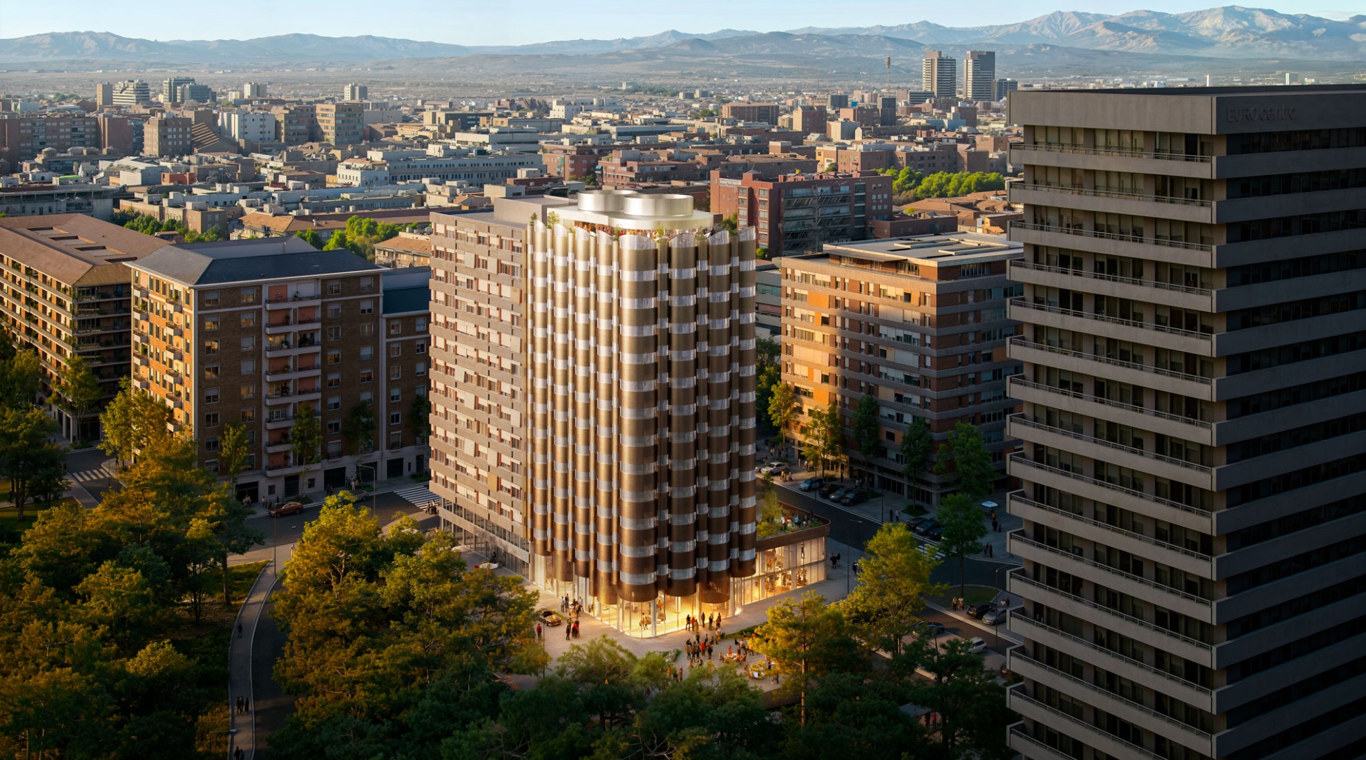 Visualización. Hotel General Perón 27 por BIG. Imagen cortesía de Ibervalles Socimi. Visualización. Hotel General Perón 27 por BIG. Imagen cortesía de Ibervalles Socimi.