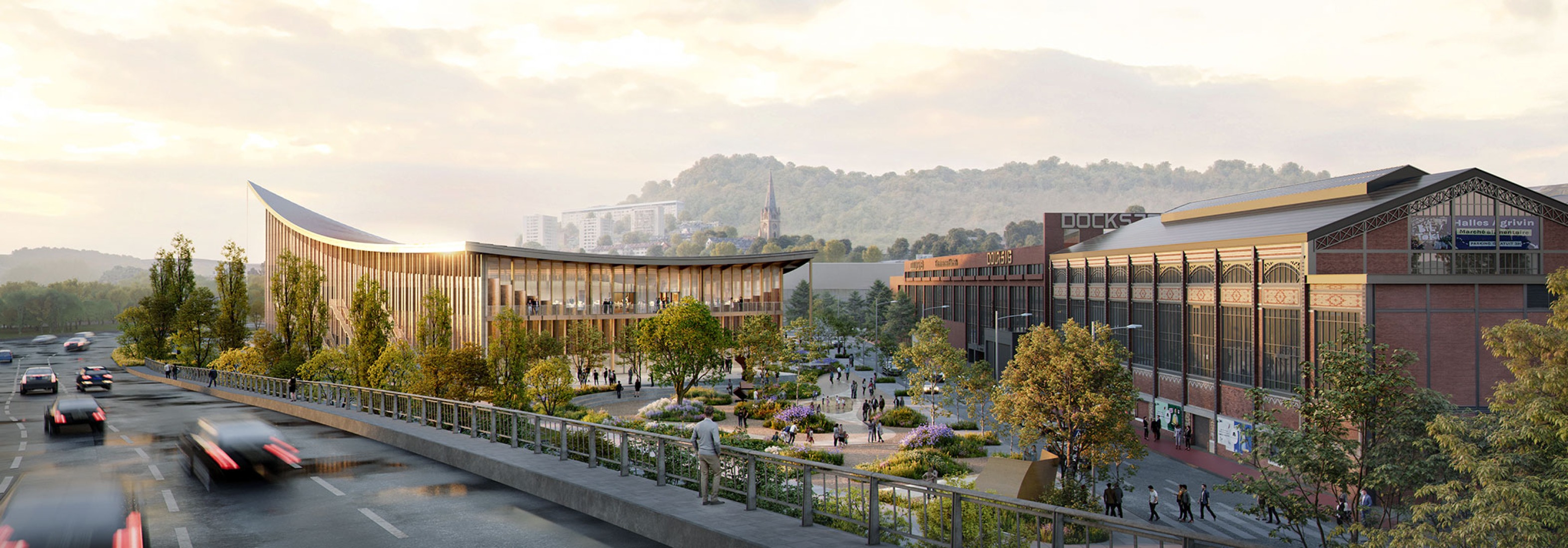 "The Sail" Rouen Congress center by BIG. Rendering by Atchain.