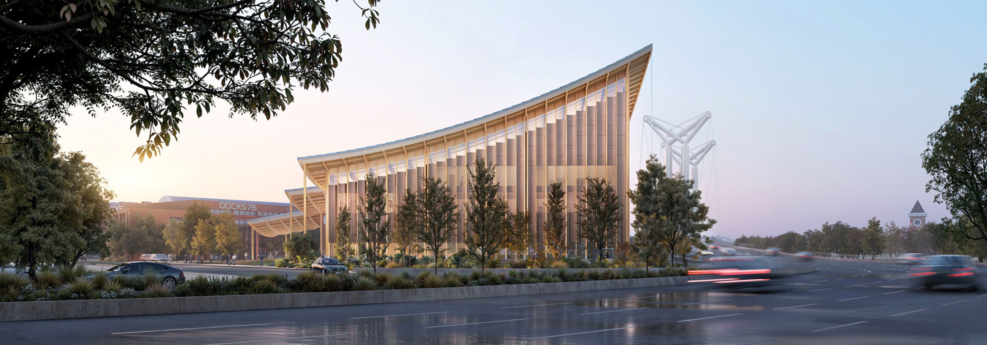 "The Sail" Rouen Congress center by BIG. Rendering by Atchain.
