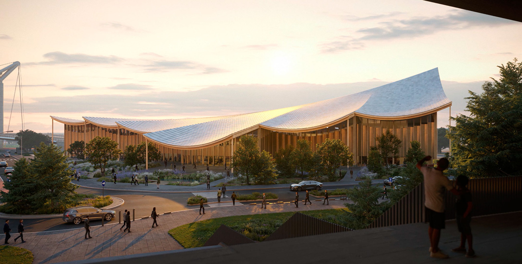 "The Sail" Rouen Congress center by BIG. Rendering by Atchain.