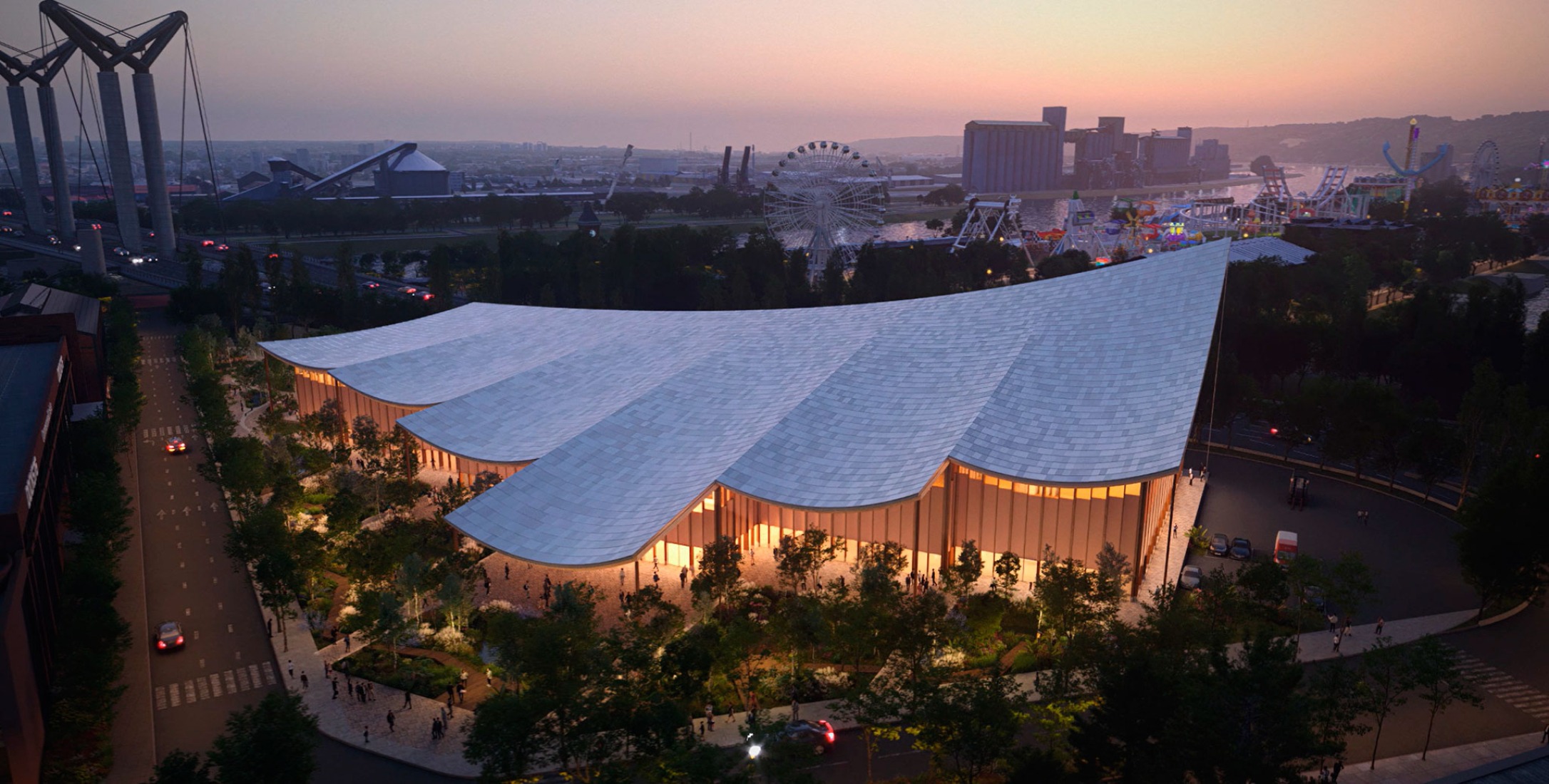 "The Sail" Rouen Congress center by BIG. Rendering by Atchain.