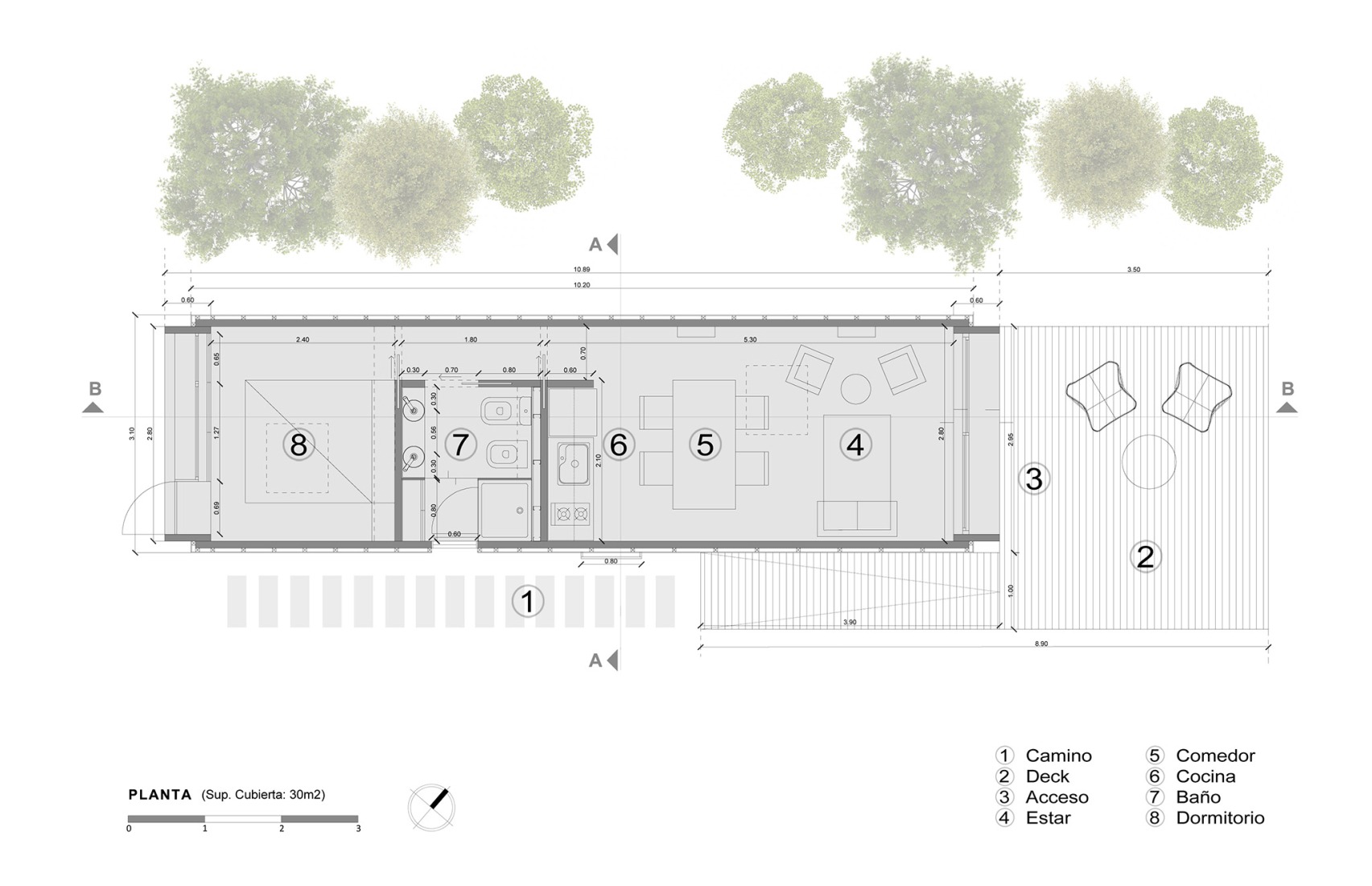 Ground floor plan. Minimal house in La Plata by Estudio Borrachia.