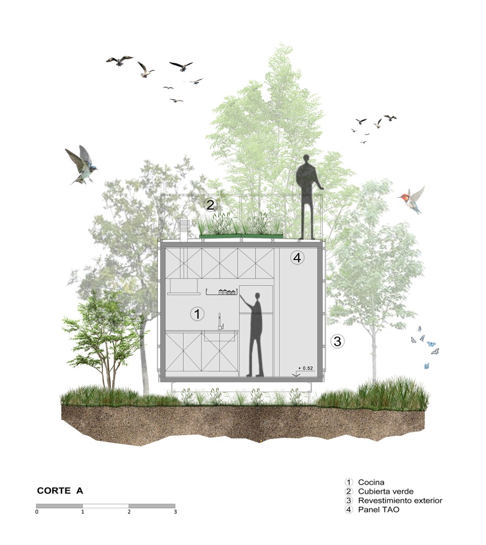 Section. Minimal house in La Plata by Estudio Borrachia. 