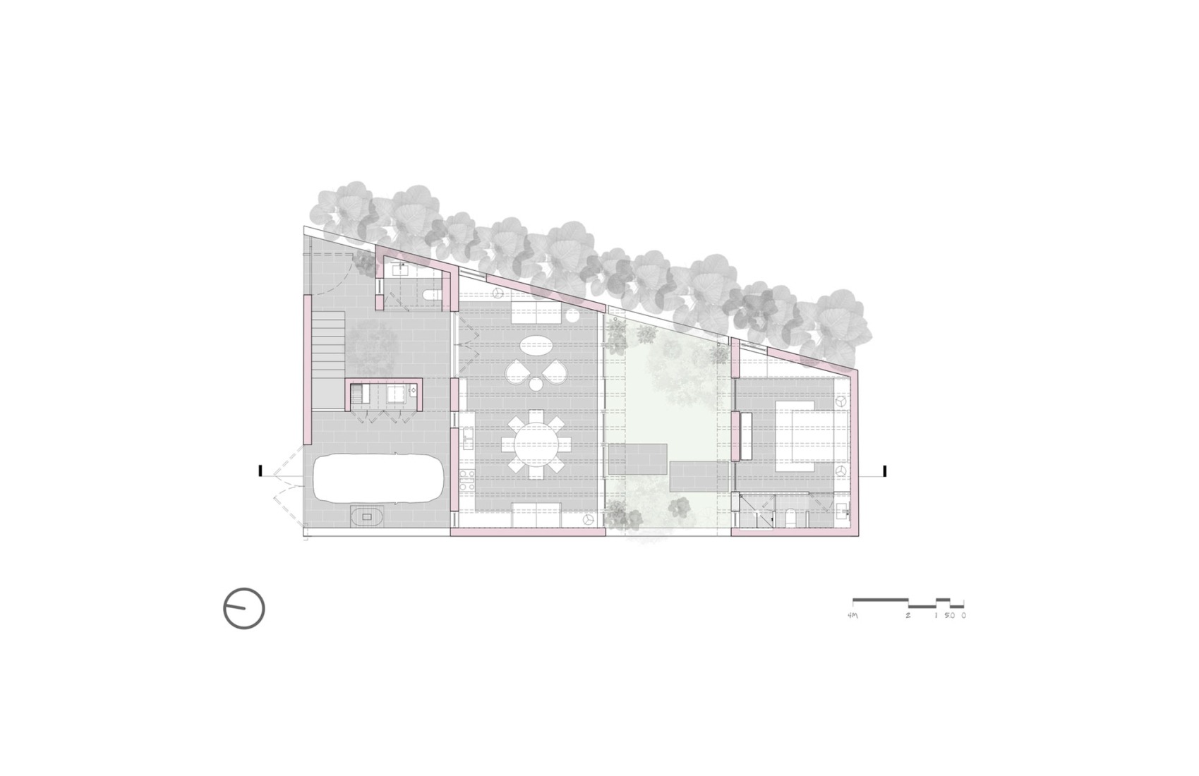 Plano de planta baja. Casa Nandi por Fino Lozano y Moro Taller de Arquitectura. 