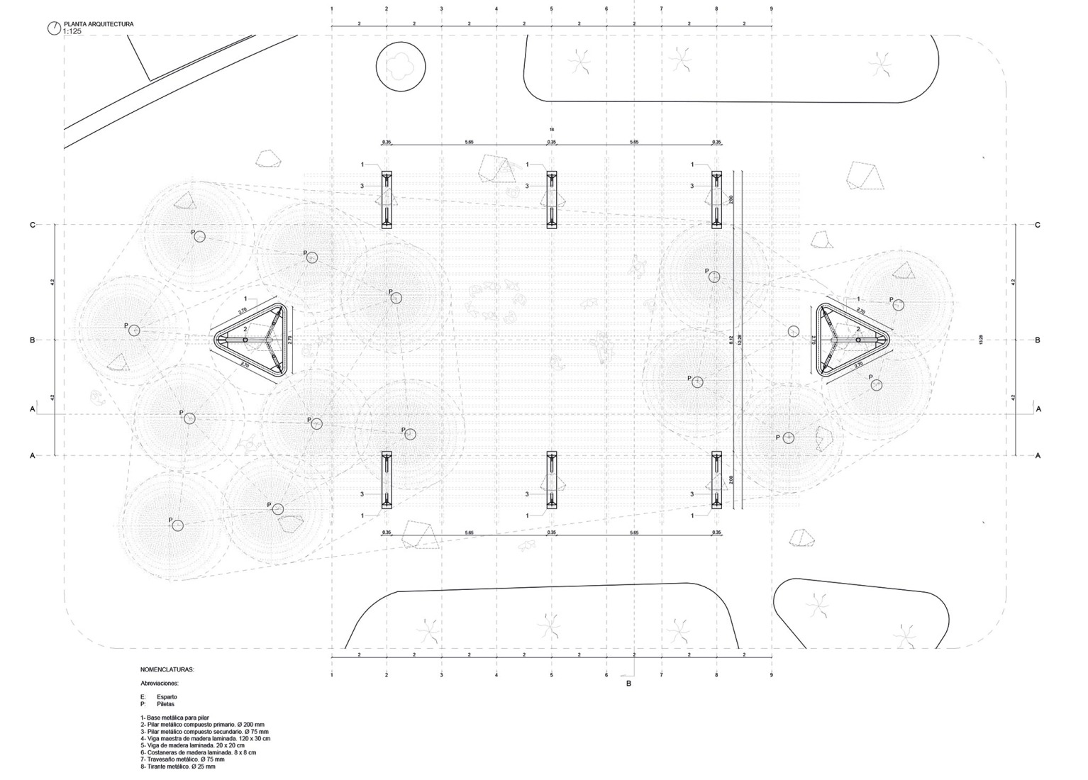 Floor plan. Temporary Pavilion Espartal TAC! 2025 by ELE Arkitektura, GA Estudio, Florencia Galecio and Juan Gubbins. Floor plan. Temporary Pavilion Espartal TAC! 2025 by ELE Arkitektura, GA Estudio, Florencia Galecio and Juan Gubbins.