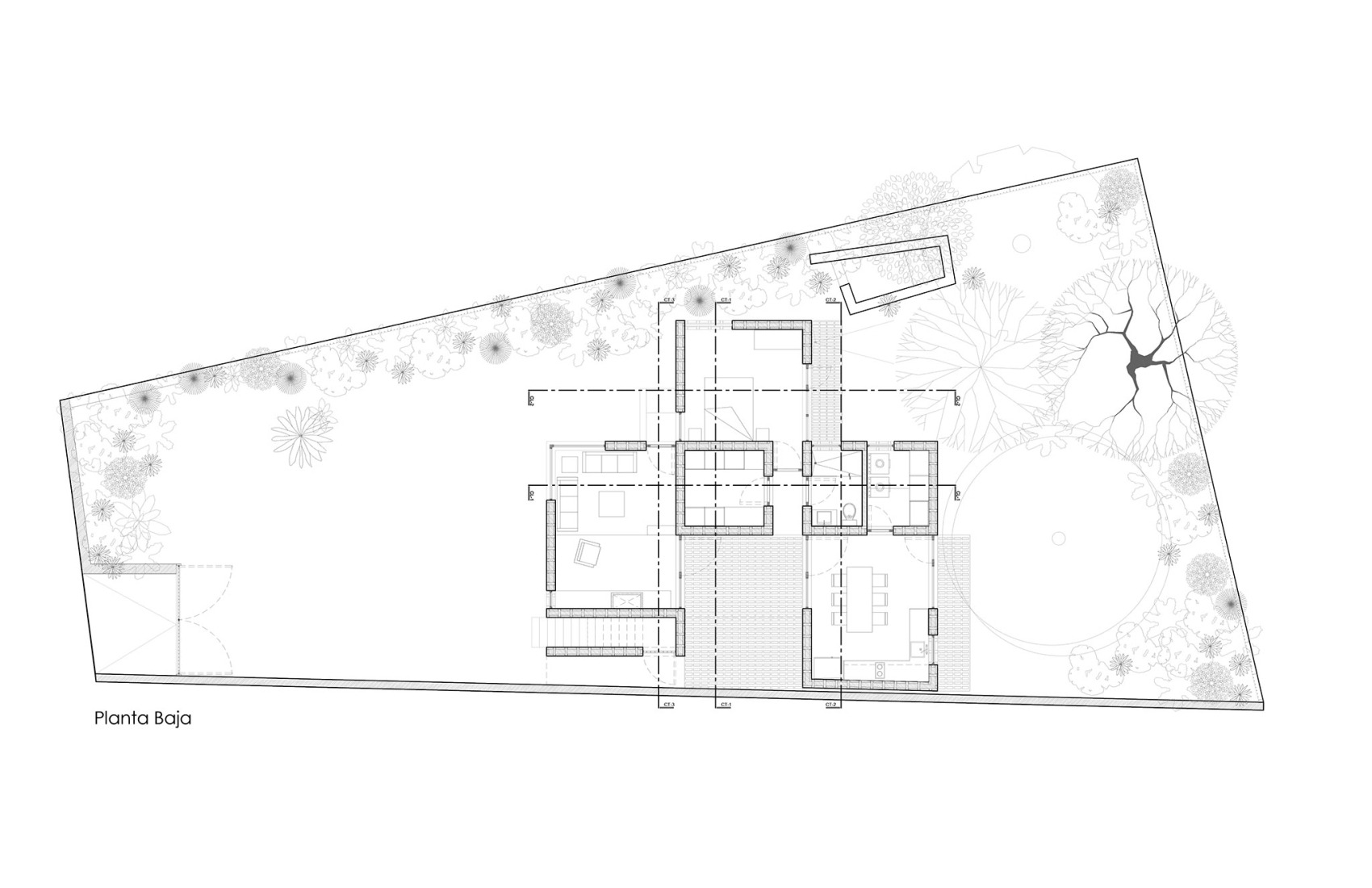 Plano de planta baja. Casa Finlandia por Escobedo Soliz.