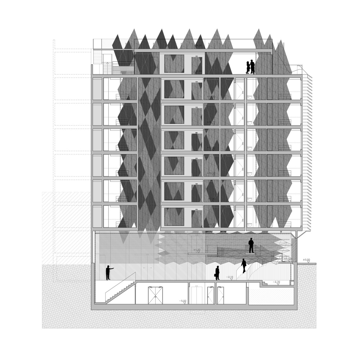 Sección. Hotel Silken Saaj por estudioUAD. Sección. Hotel Silken Saaj por estudioUAD.
