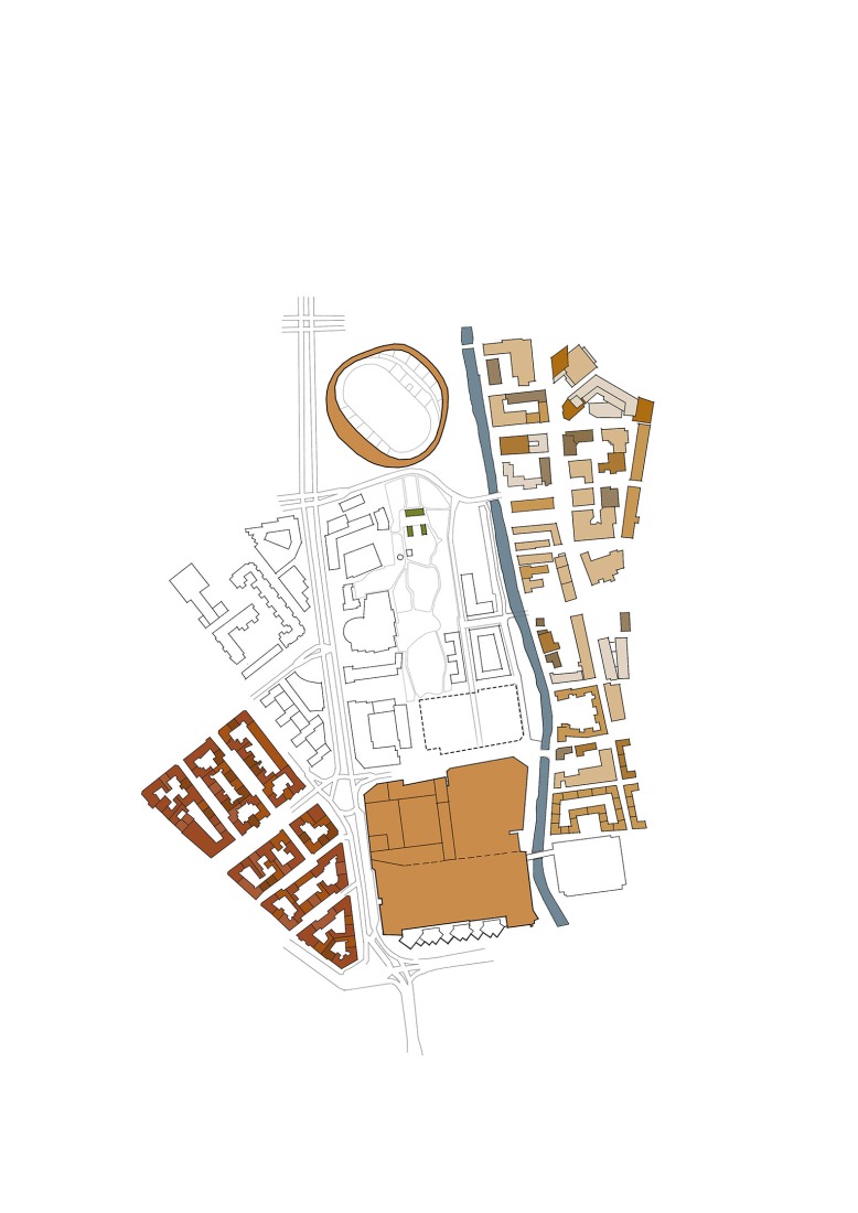 Plano de características del área. Centralbadet por Henning Larsen.