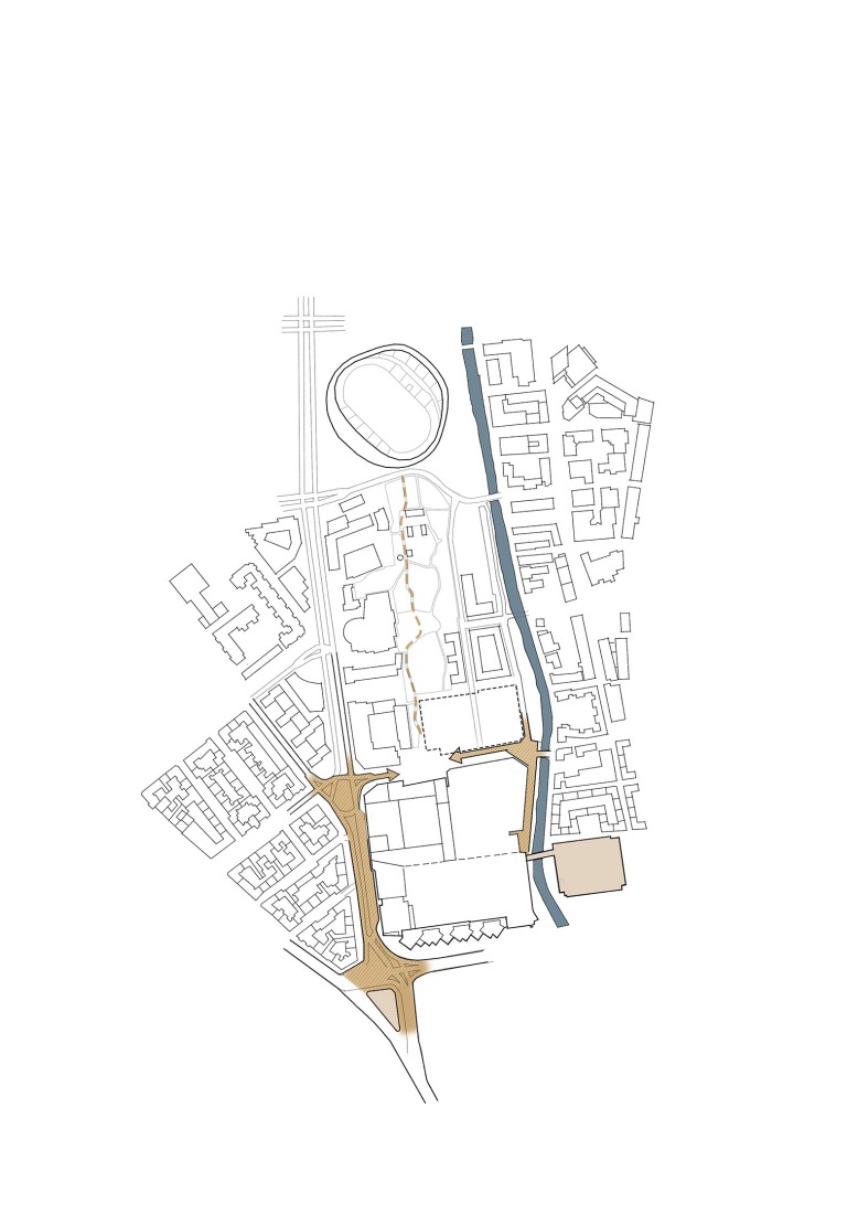Plano de flujo y movilidad. Centralbadet por Henning Larsen.