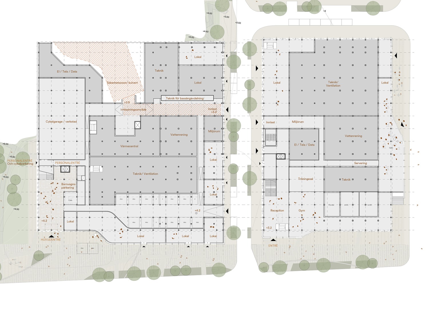Plano de planta baja. Centralbadet por Henning Larsen.