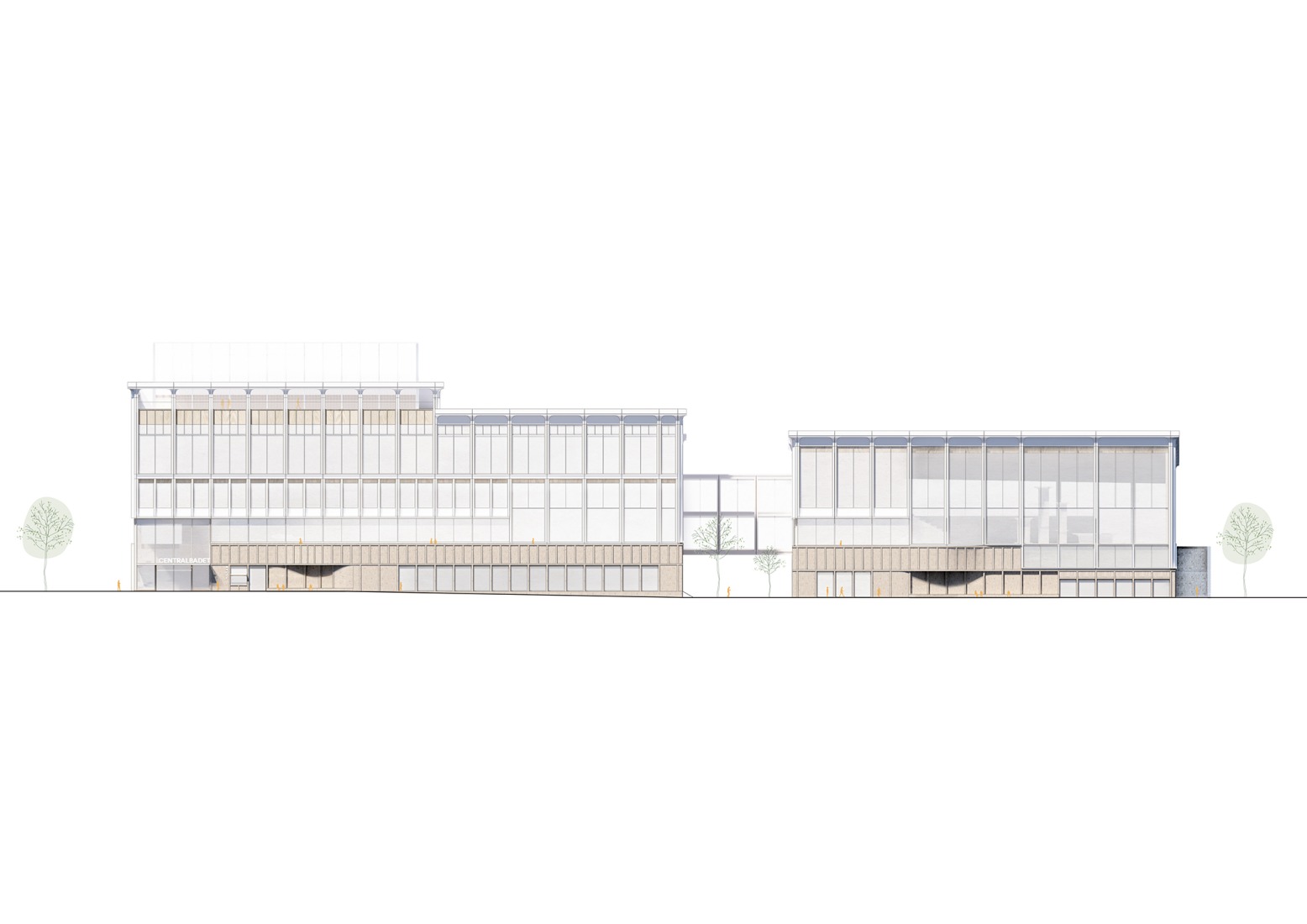 Alzado sur. Centralbadet por Henning Larsen.