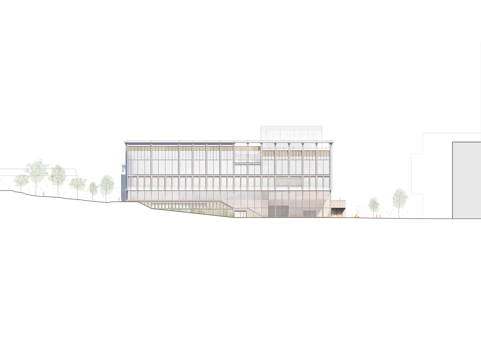 Alzado oeste. Centralbadet por Henning Larsen.