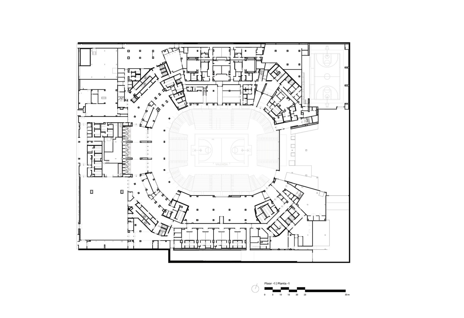 Planta baja de eventos. Roig Arena por HOK y ERRE.