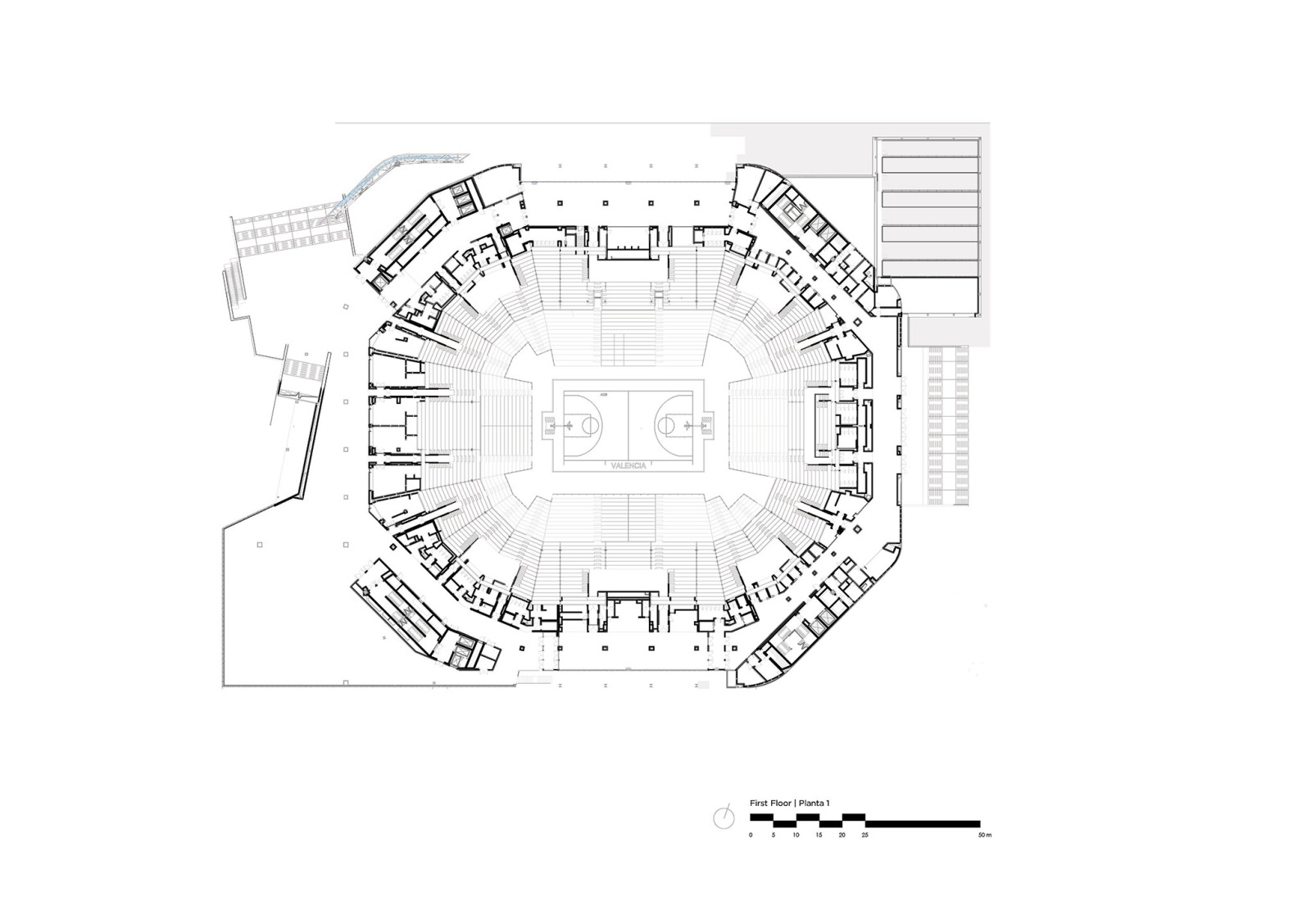 Graderio principal. Roig Arena por HOK y ERRE.