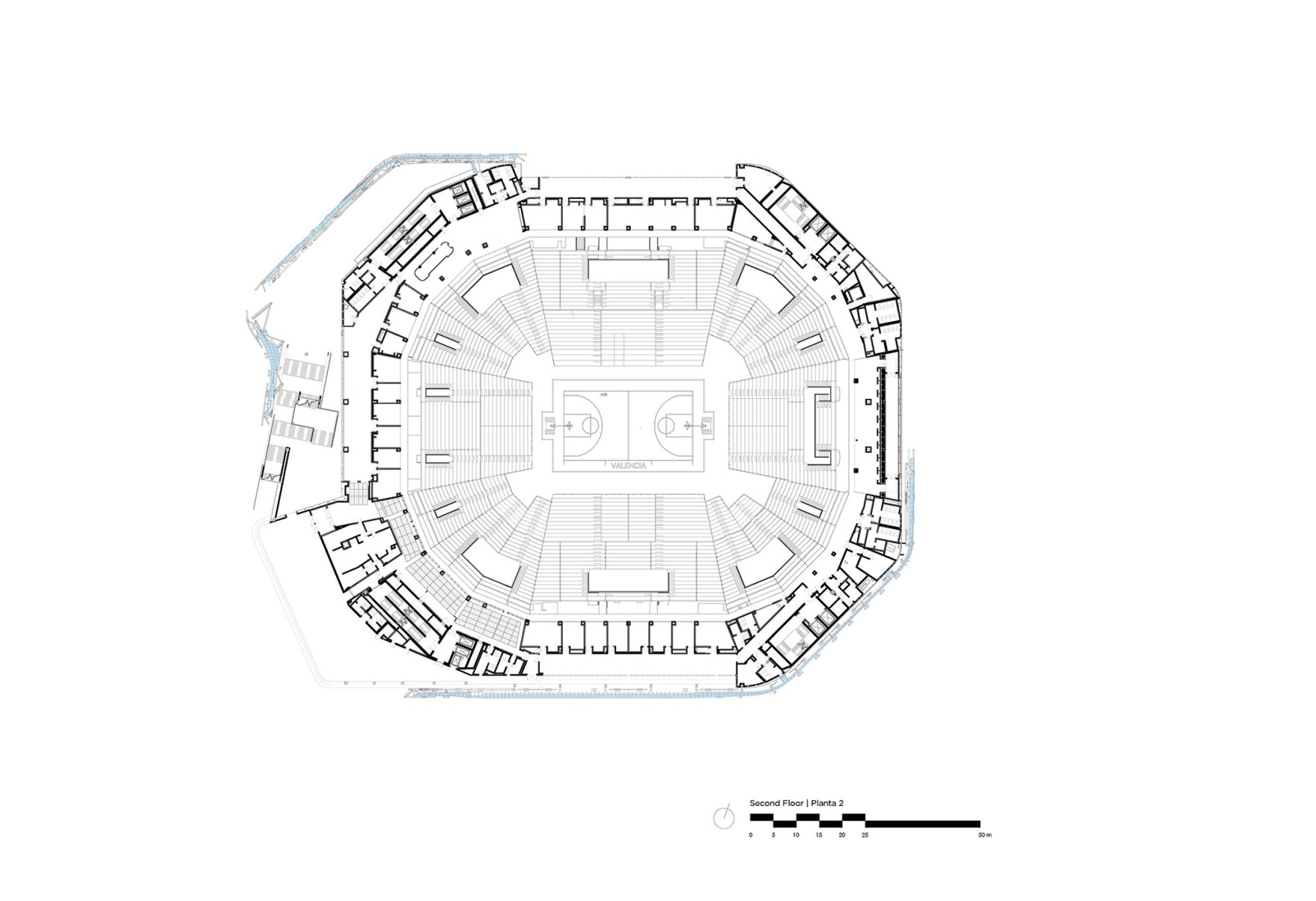 Planta de VIP boxes. Roig Arena por HOK y ERRE.
