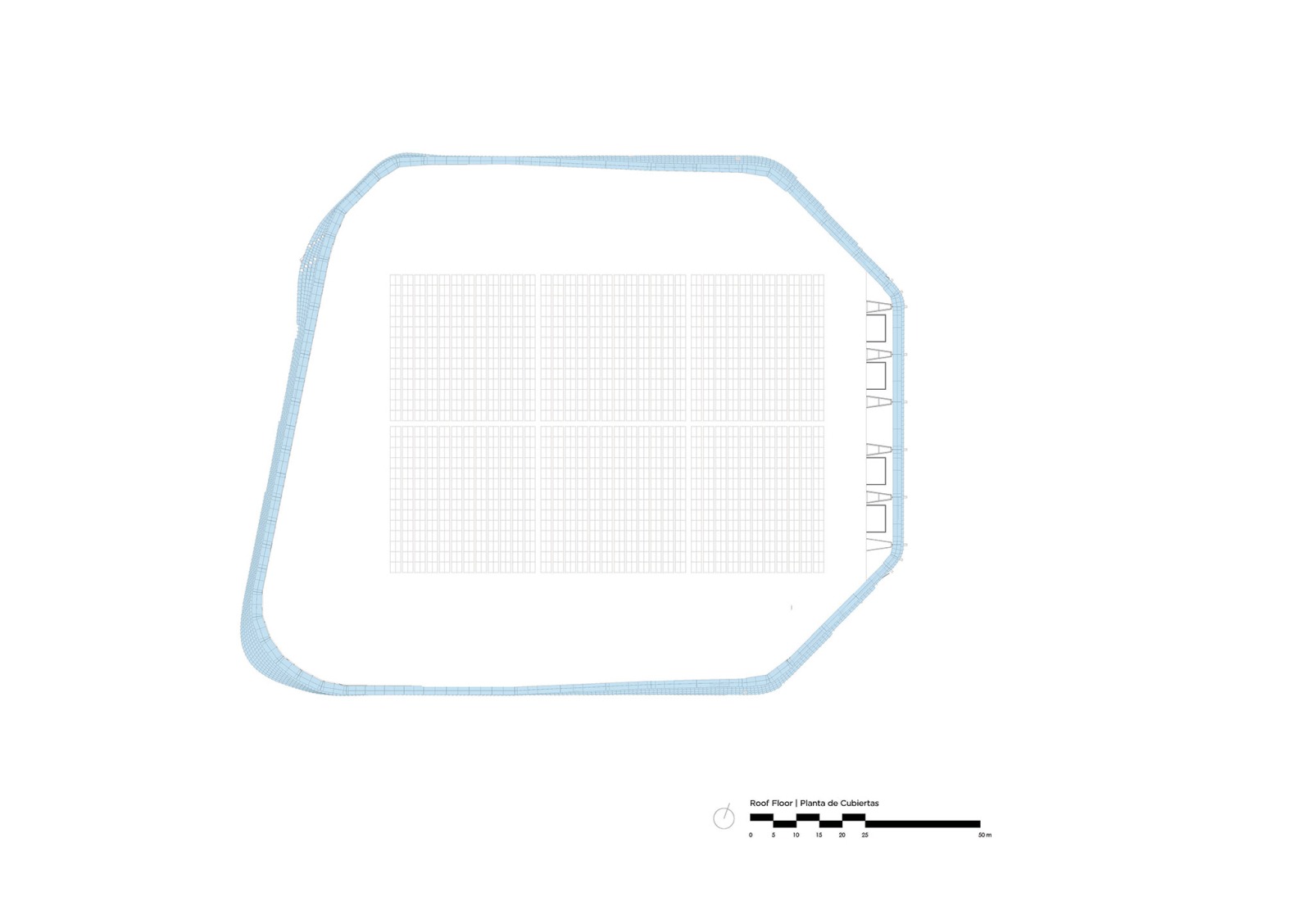 Planta de cubierta. Roig Arena por HOK y ERRE.