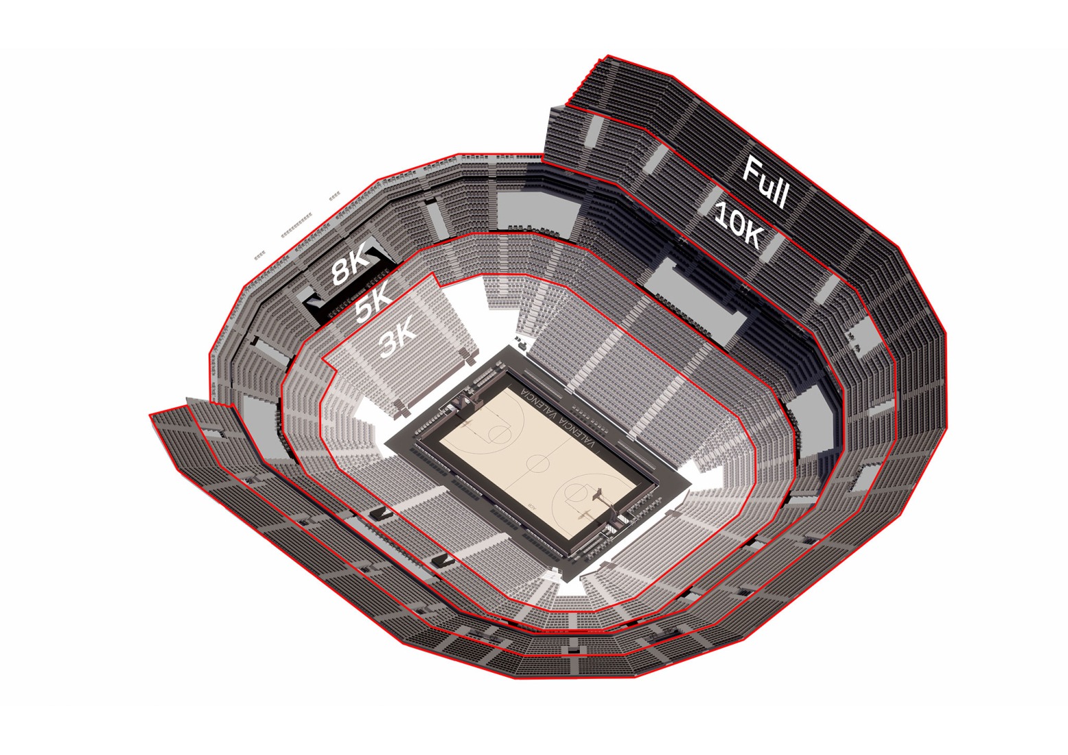 Diagram 3D interior. Roig Arena por HOK y ERRE.