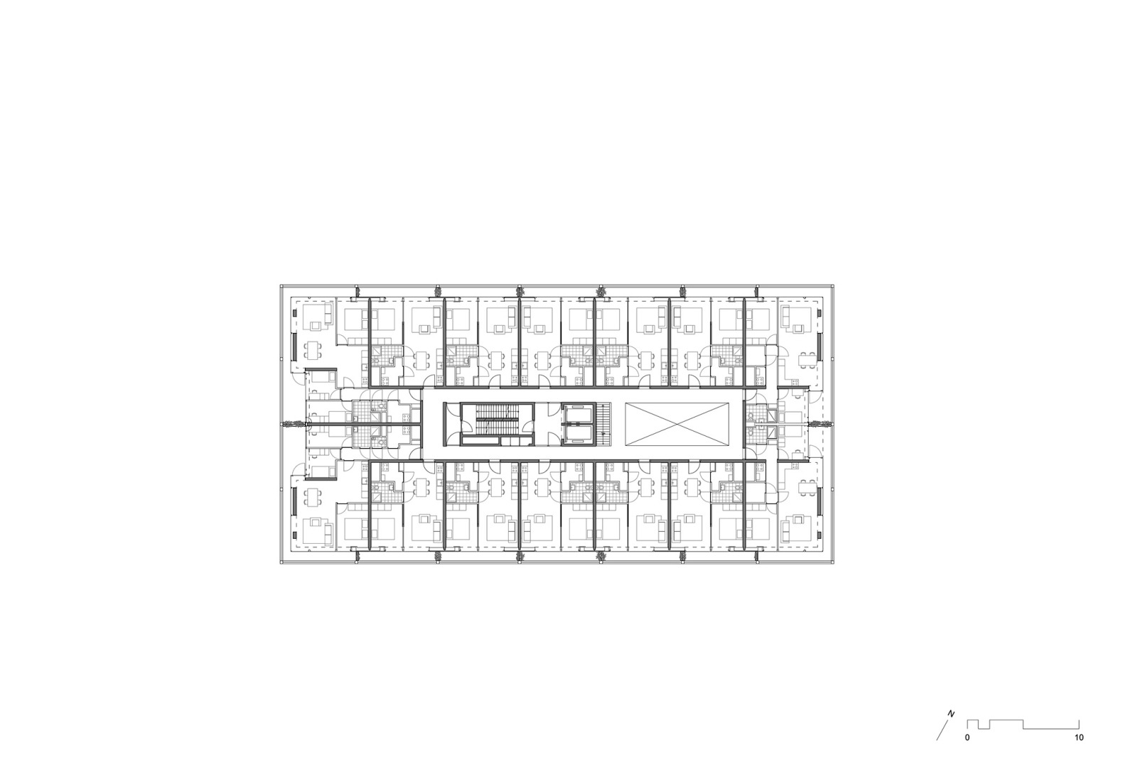 Plano de primera a cuarta planta. Complejo de viviendas sociales «De Vrijheid» por Atelier Kempe Thill architects and planners.